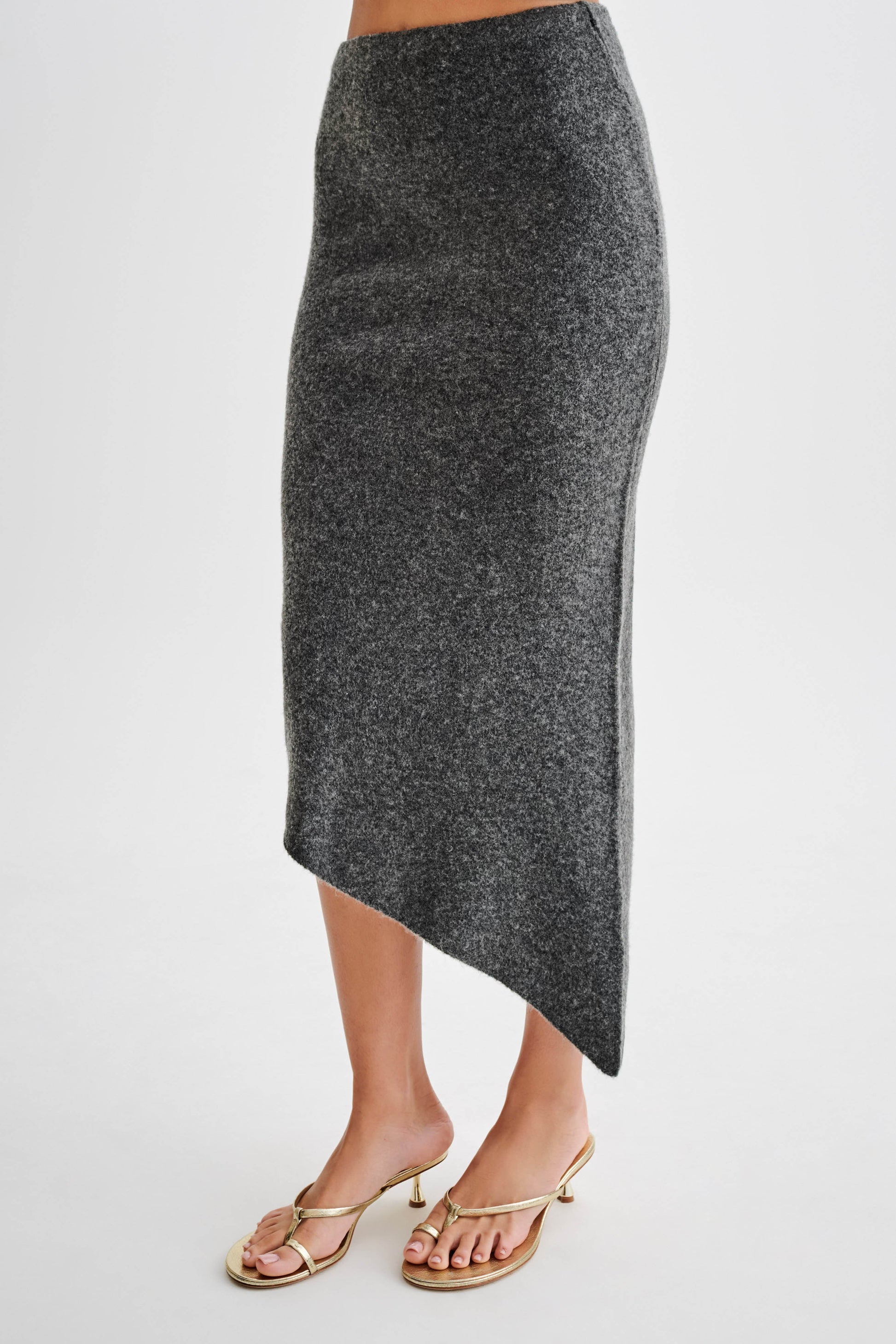 Genevieve Asymmetrical Knit Midi Skirt - Charcoal Marle #11