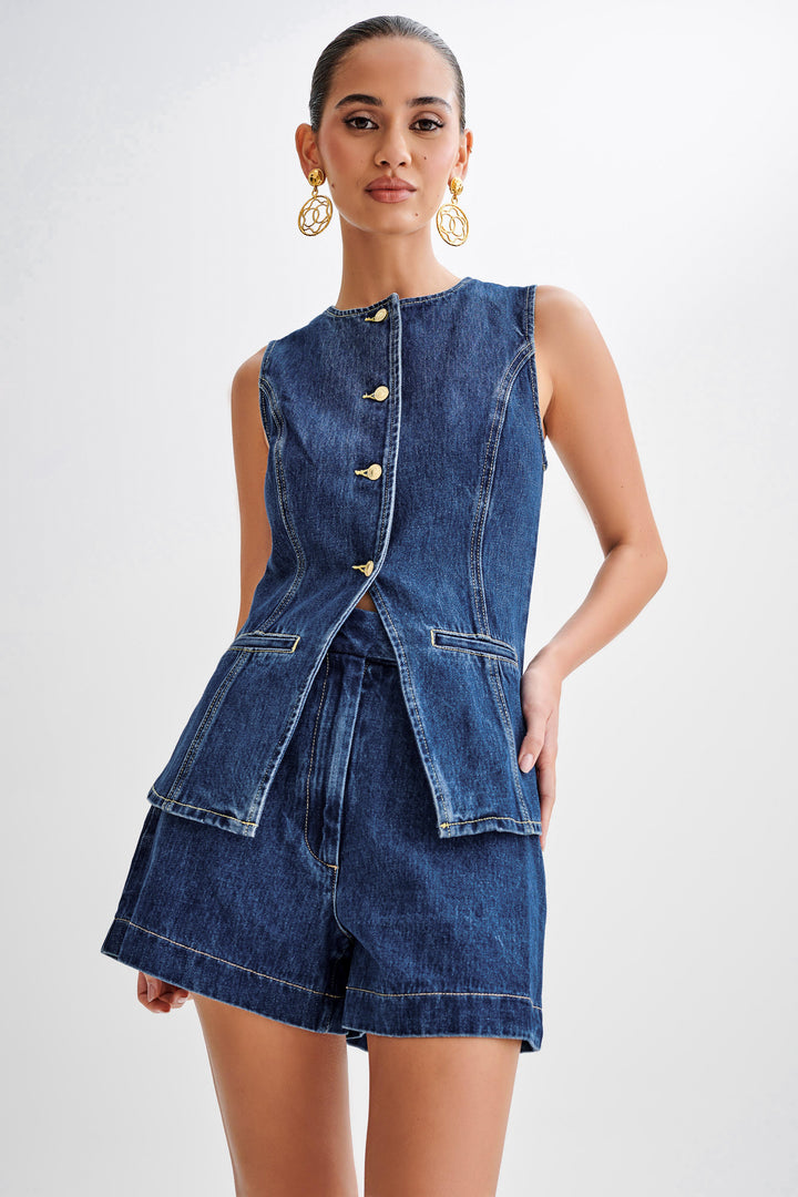 CASSIE - DENIM BUTTON TOP main image 1