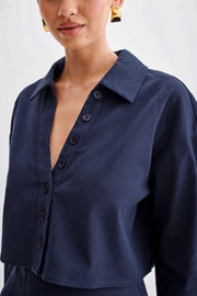 Julianna Cotton Button Up Shirt - Navy