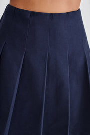 Julianna Cotton Pleated Mini Skirt - Navy