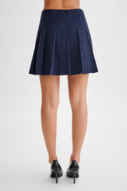 Julianna Cotton Pleated Mini Skirt - Navy