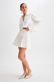 Julianna Cotton Pleated Mini Skirt - White