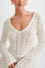 Anais Scalloped Long Sleeve Knit Top - Ivory