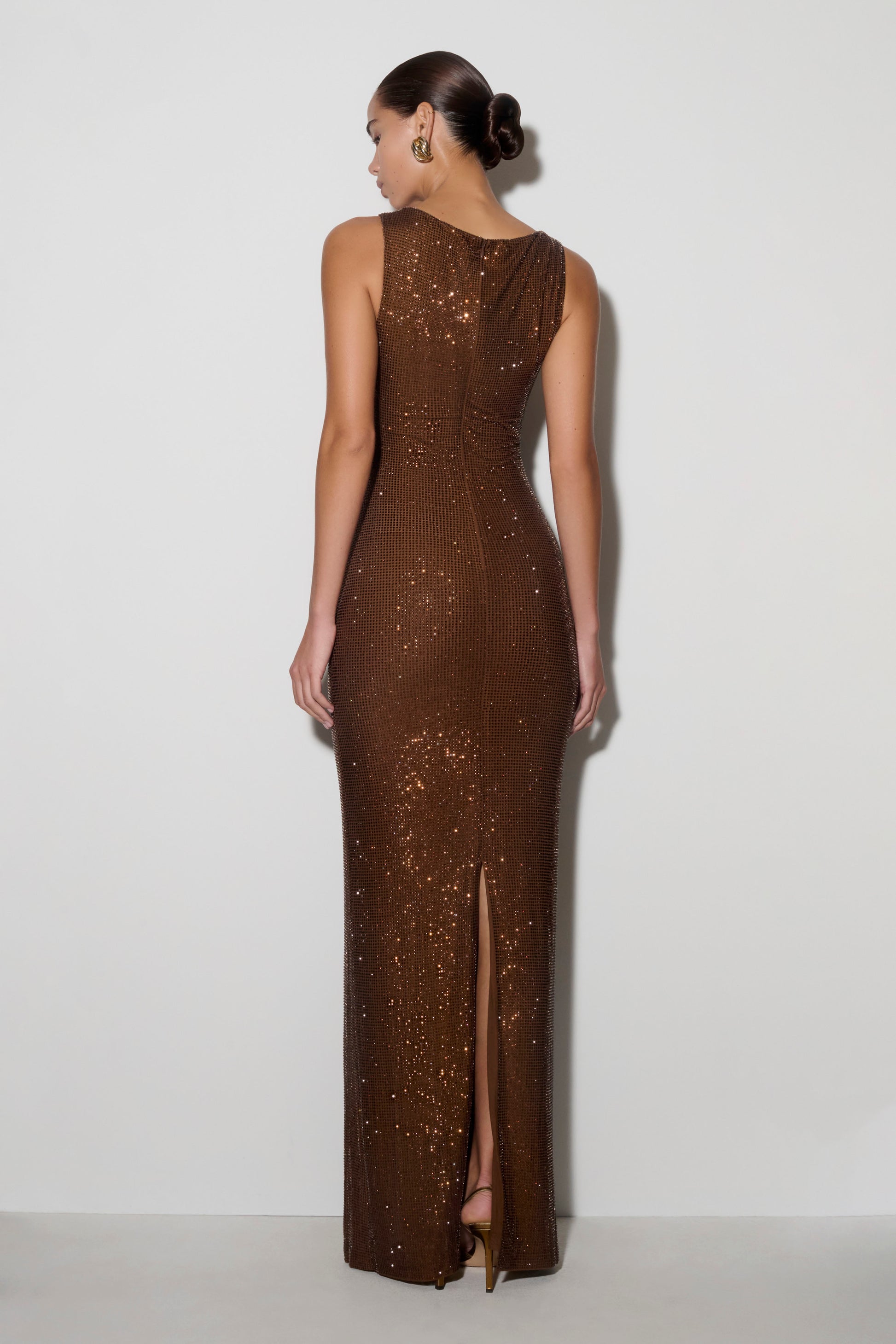 Magnolia Sleeveless Diamante Maxi Dress - Chocolate #4