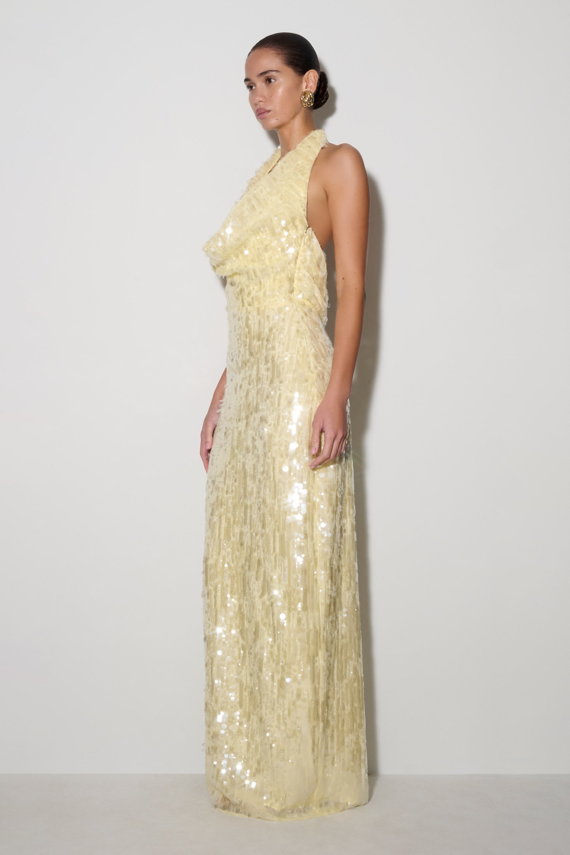 Gertrud Sequin Halter Maxi Dress - Lemon #3