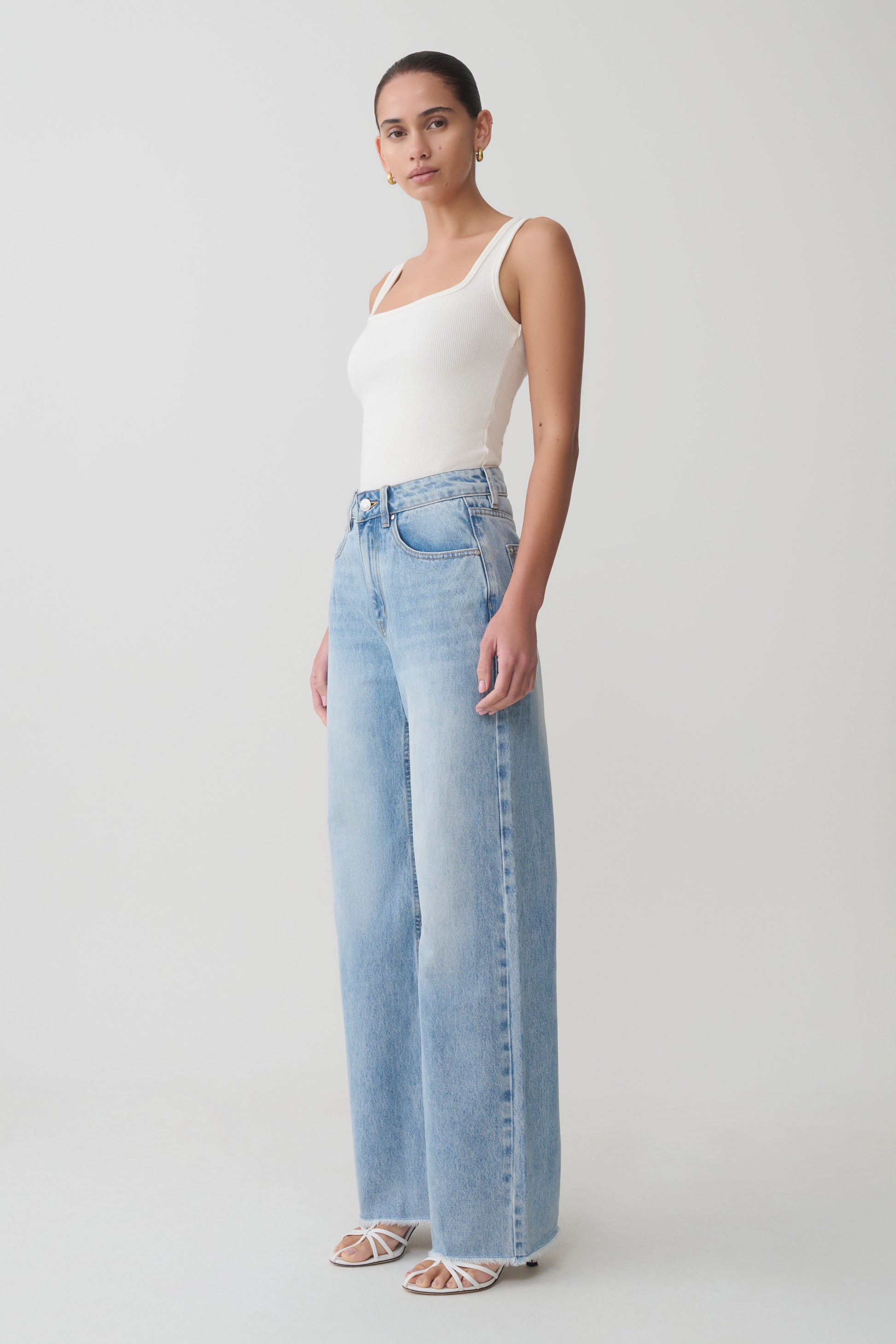 Sebastian Straight Leg Denim Jeans With Fray Hem - Washed Light Blue #3