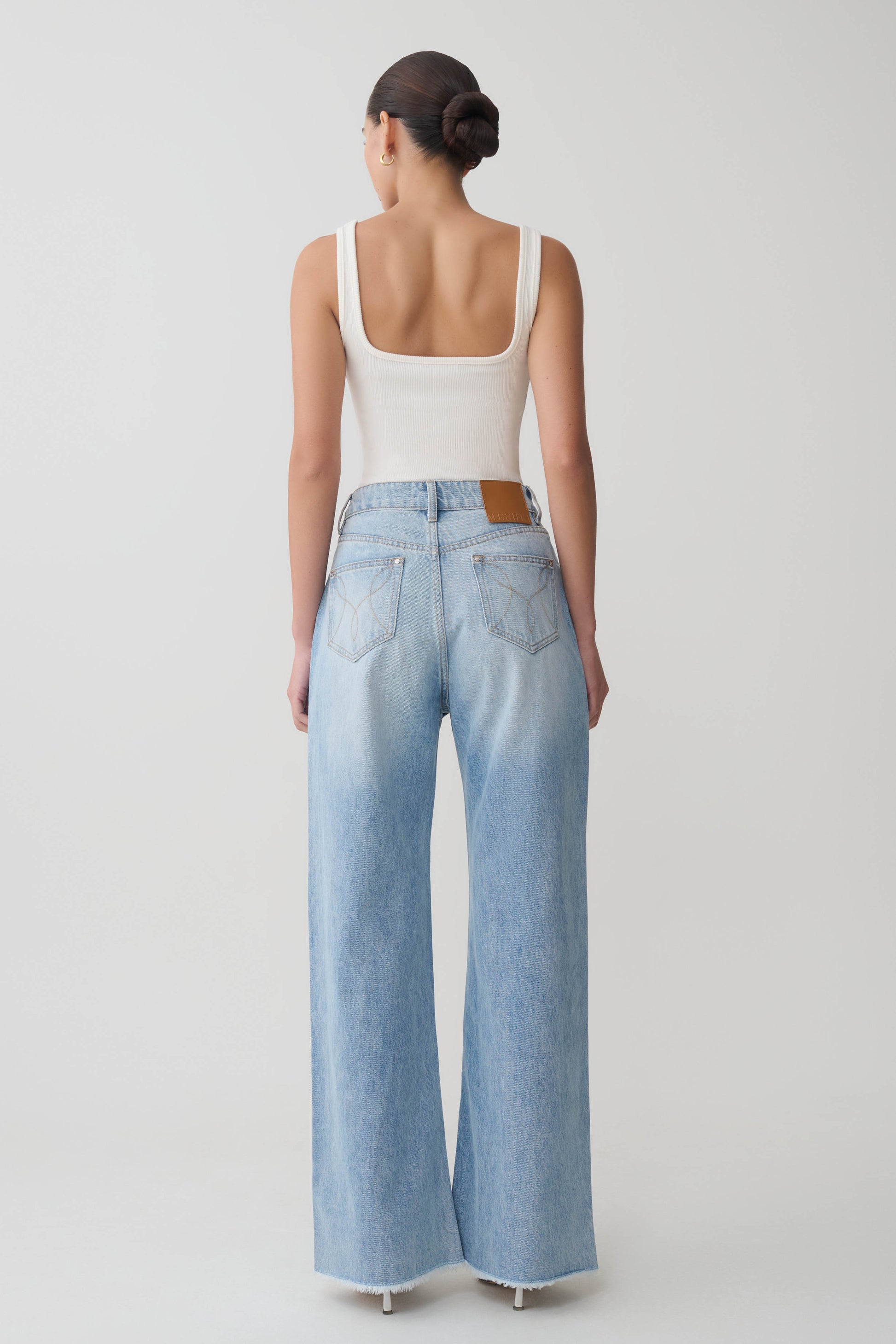 Sebastian Straight Leg Denim Jeans With Fray Hem - Washed Light Blue #2