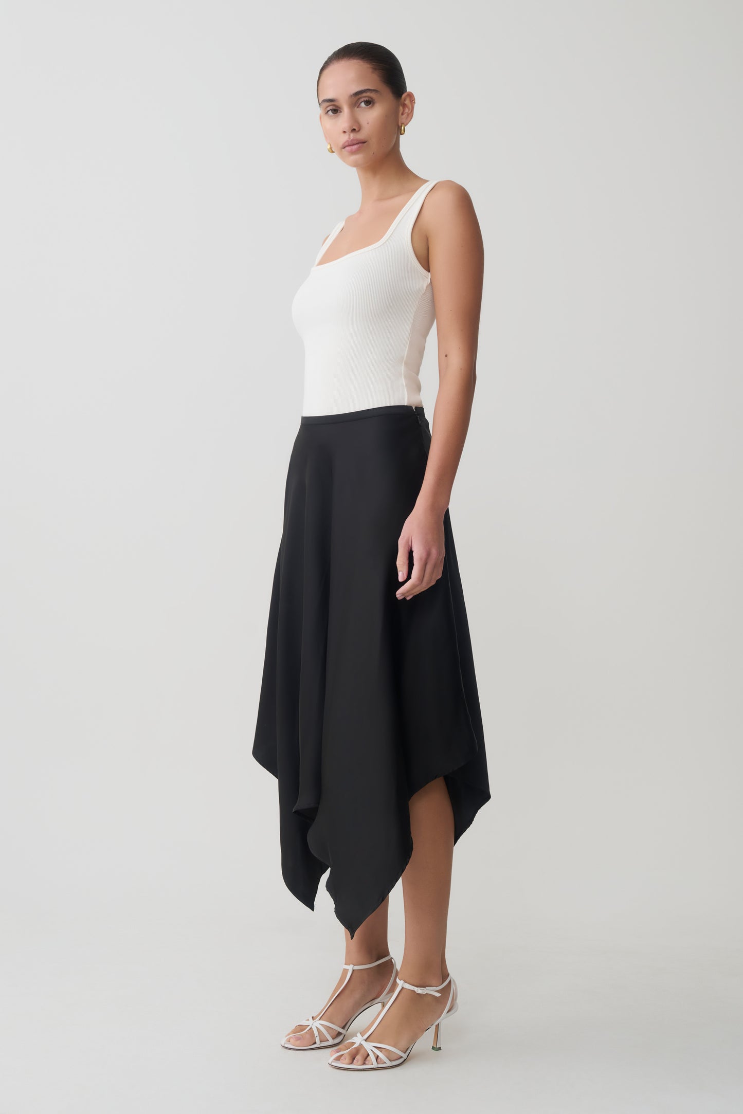 Aisling Ribbed Square Neck Sleeveless Top - Ivory