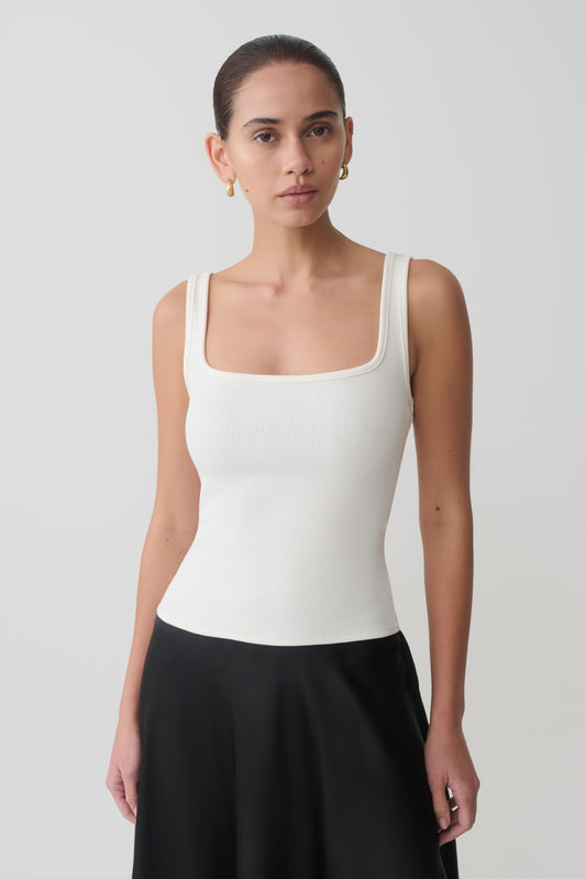 Aisling Ribbed Square Neck Sleeveless Top - Ivory