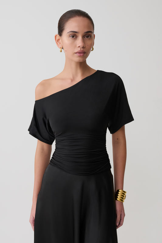 Luu Off Shoulder Slinky Top - Black