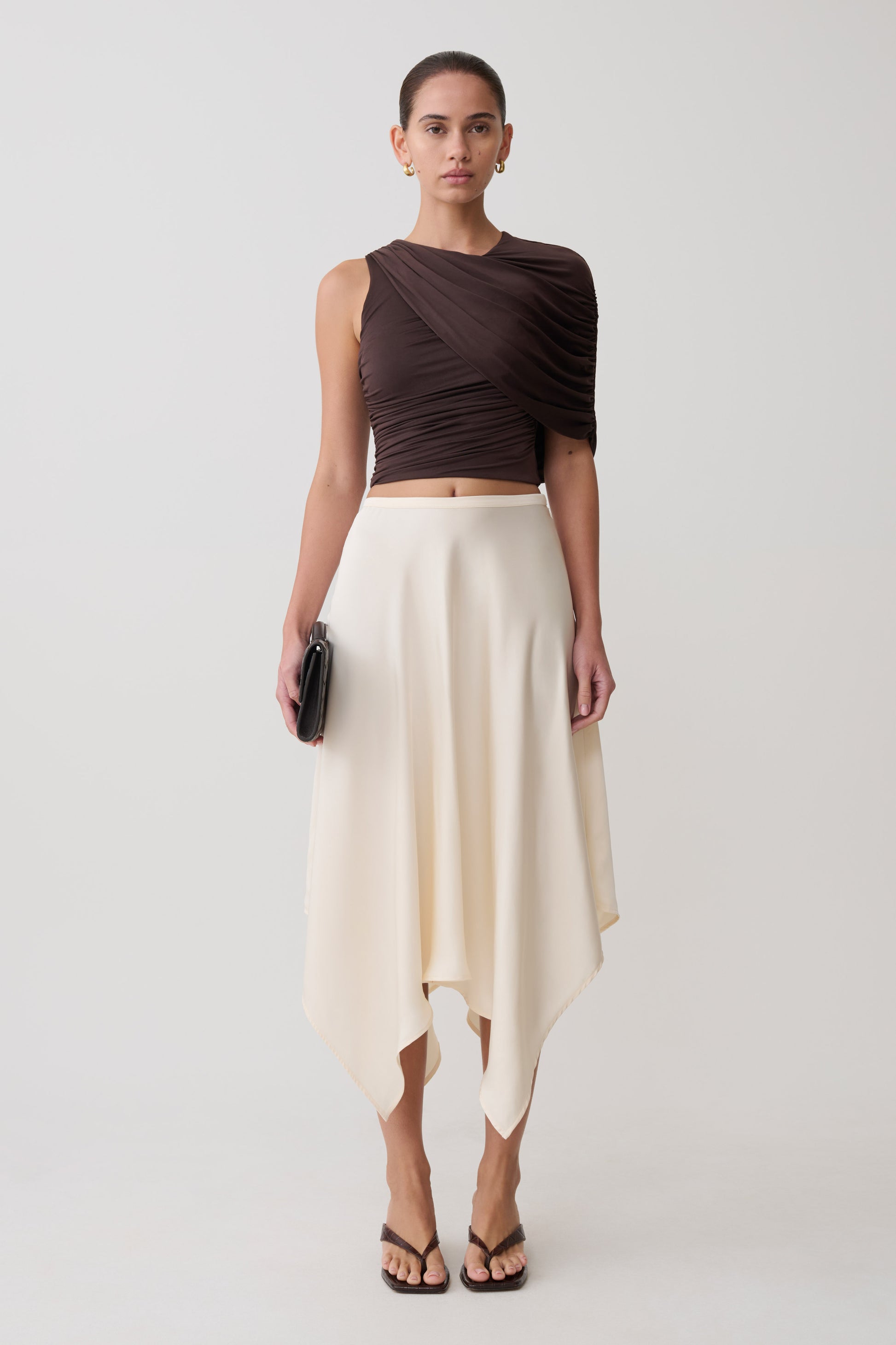 Adrienne One Shoulder Slinky Top - Chocolate #8