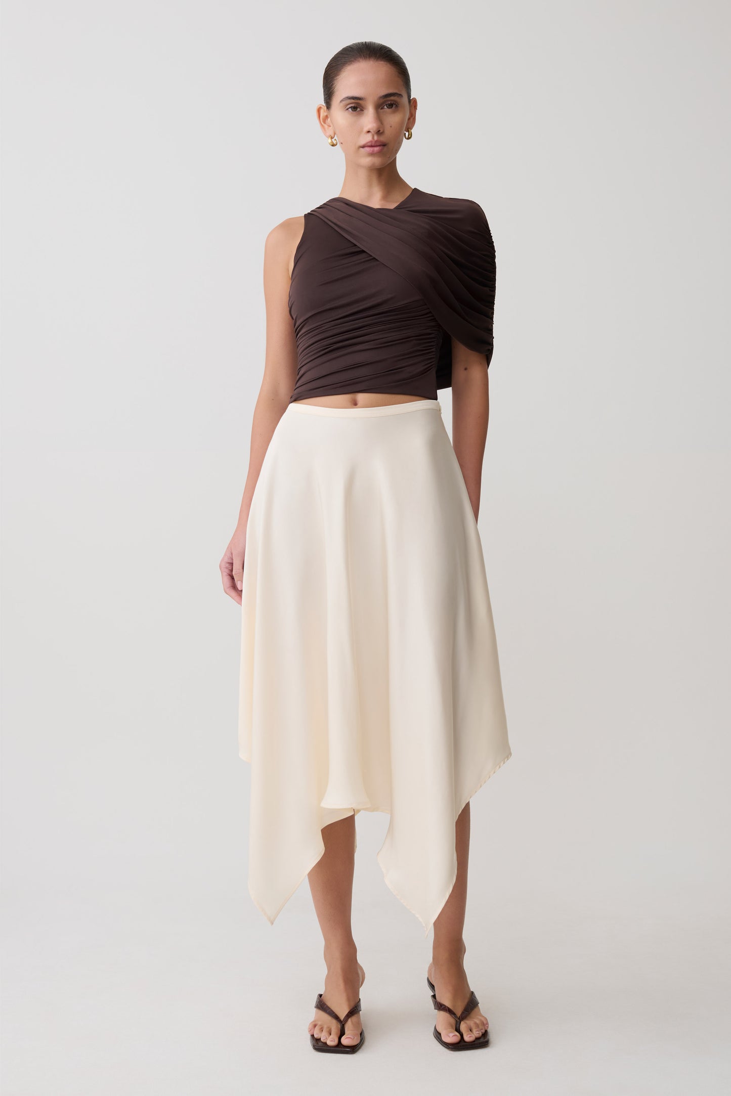 Adrienne One Shoulder Slinky Top - Chocolate