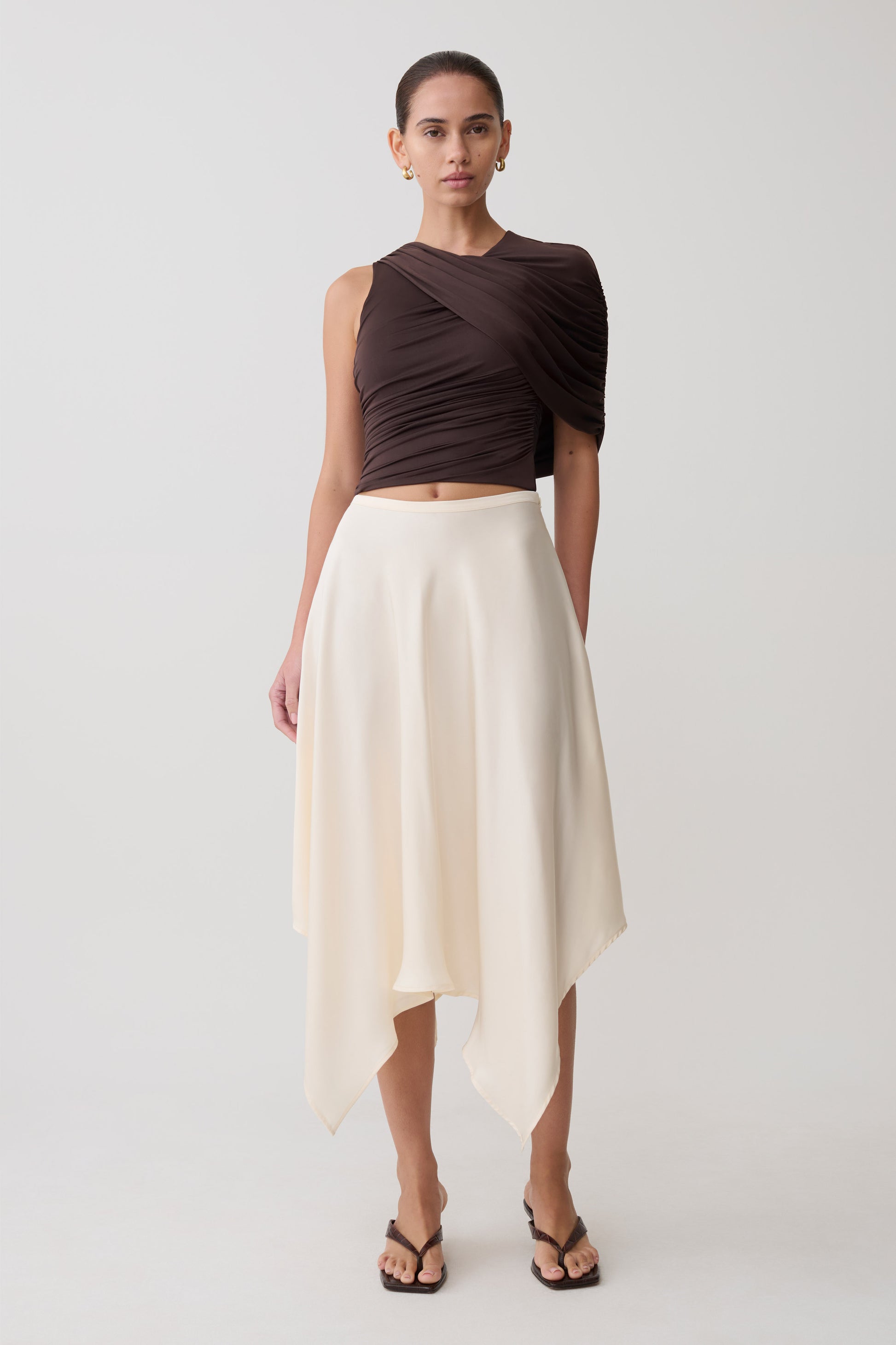 Adrienne One Shoulder Slinky Top - Chocolate #4