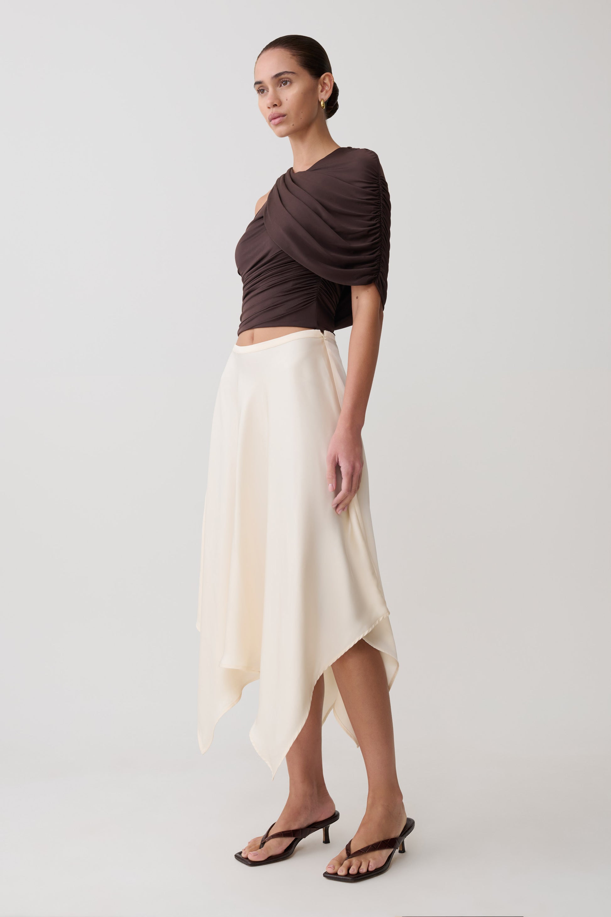 Adrienne One Shoulder Slinky Top - Chocolate #6