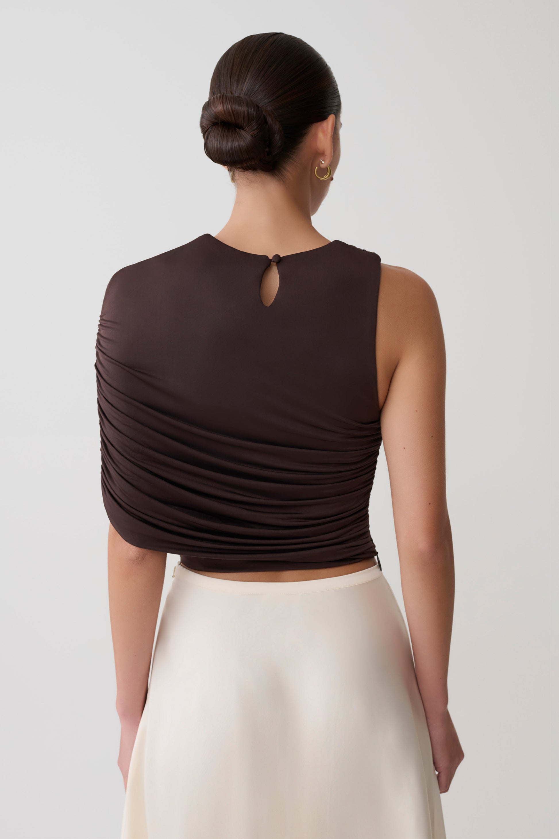 Adrienne One Shoulder Slinky Top - Chocolate #3