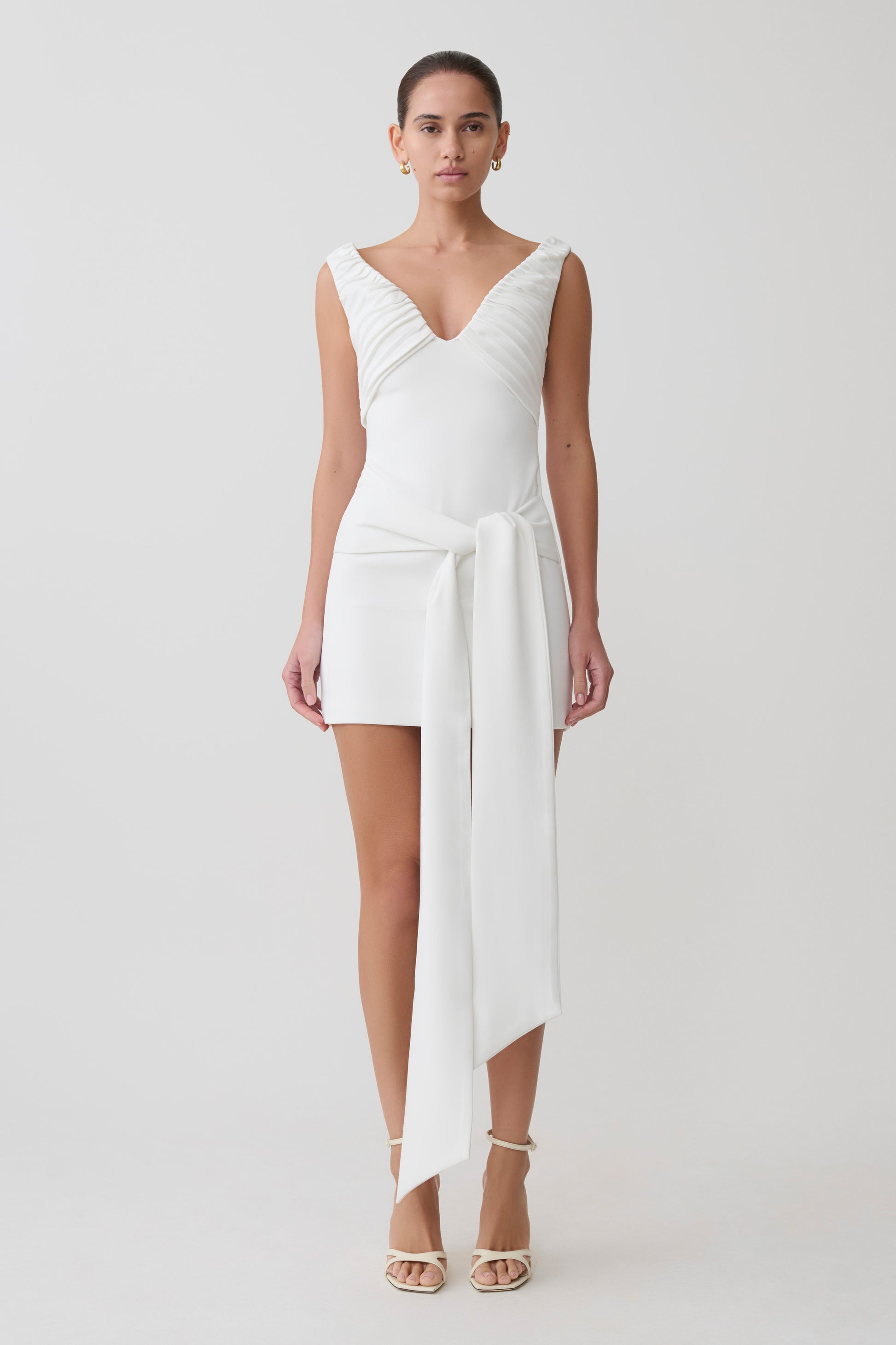 Runa Off Shoulder Mini Dress With Waist Tie - White #11