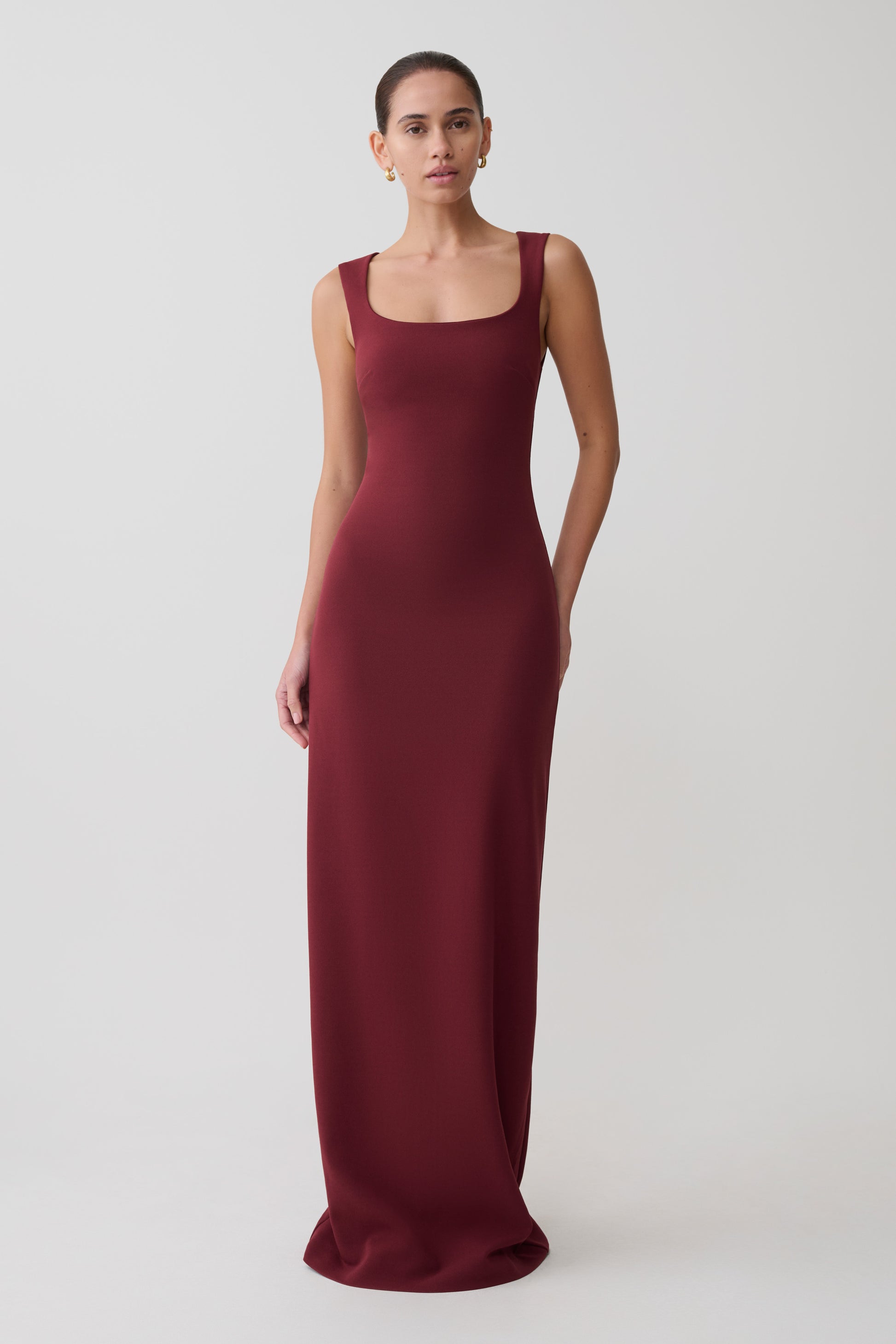 Rhea Detachable Cape Jersey Maxi Dress - Wine #5