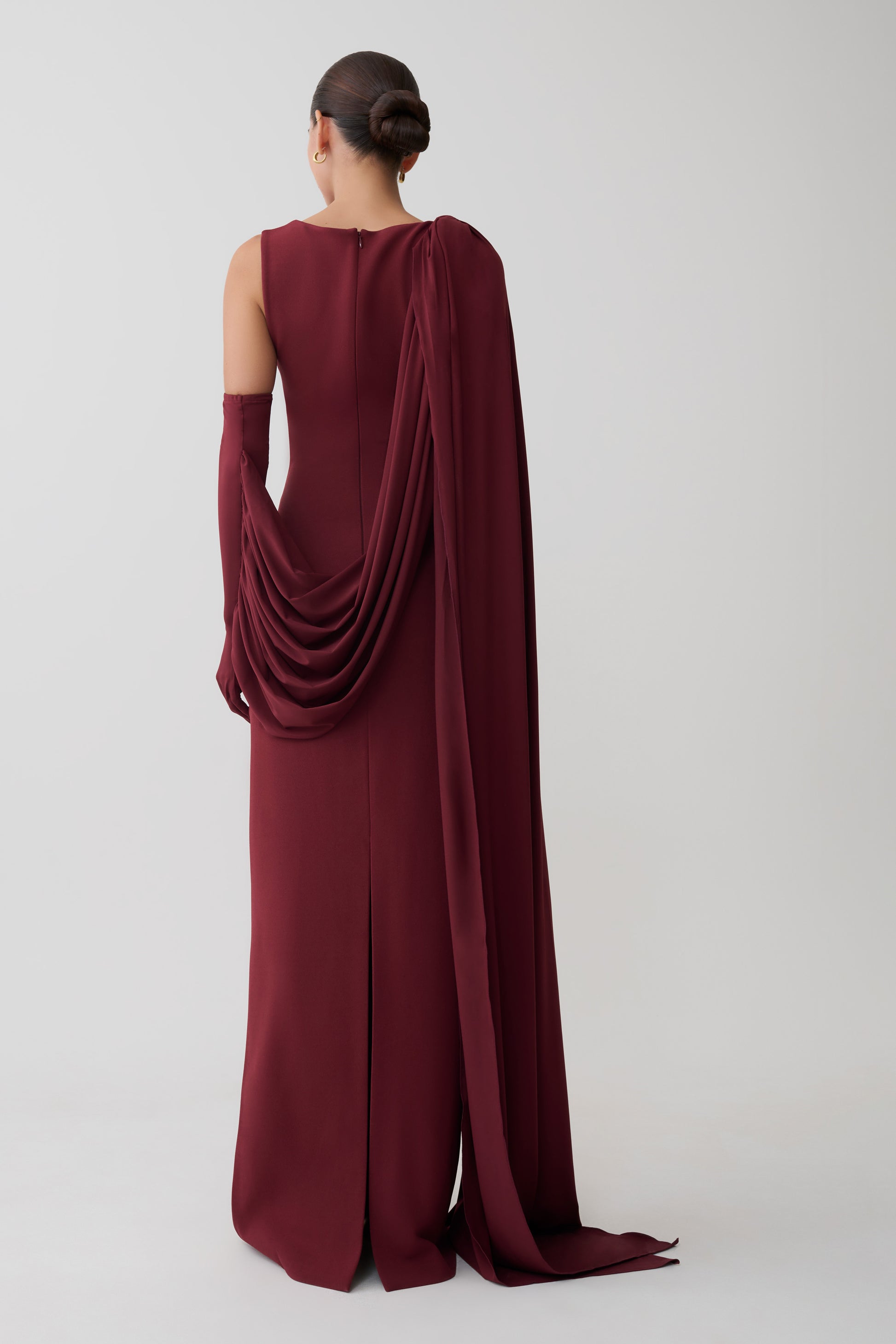 Rhea Detachable Cape Jersey Maxi Dress - Wine #2