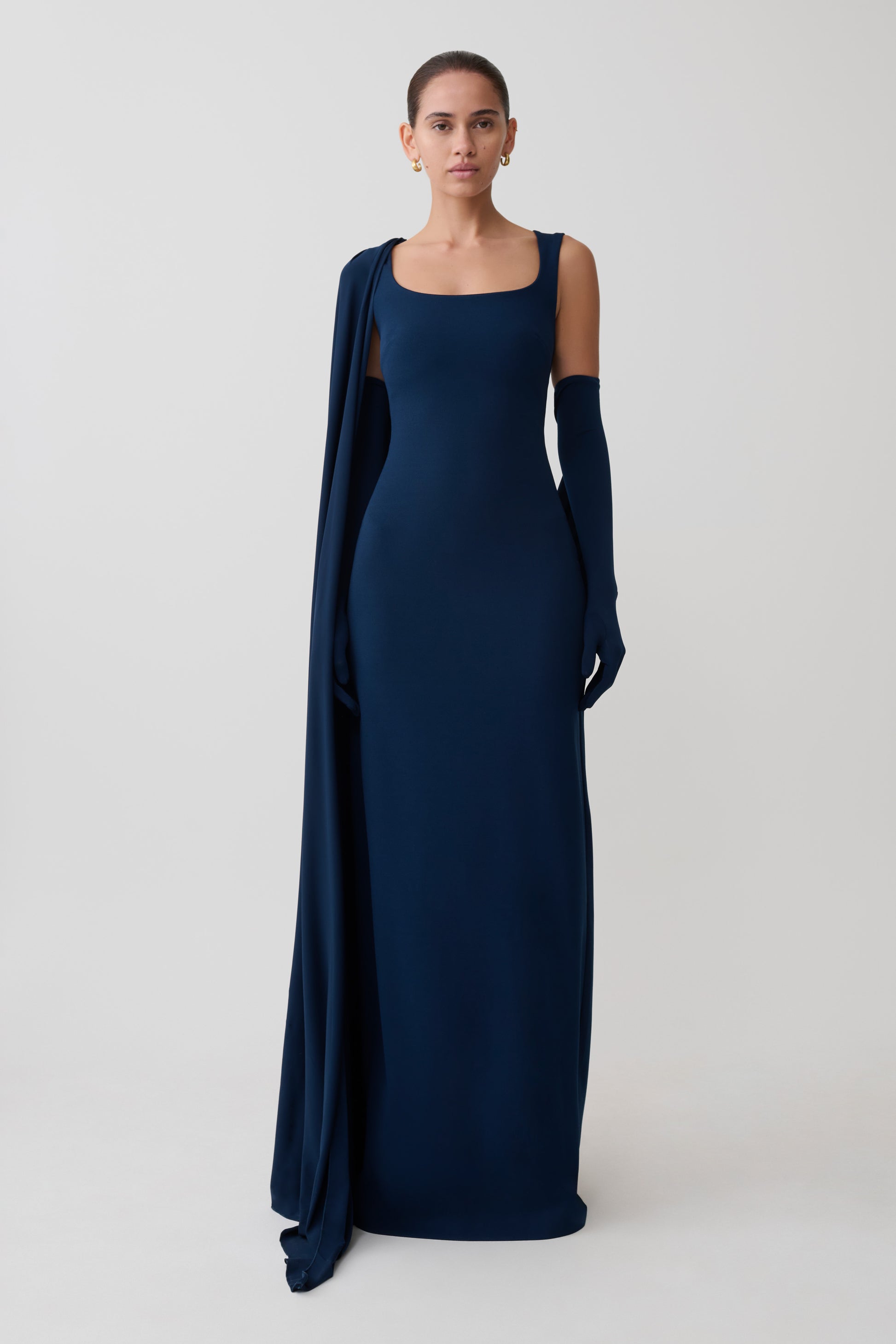 Rhea Detachable Cape Jersey Maxi Dress - Navy #7
