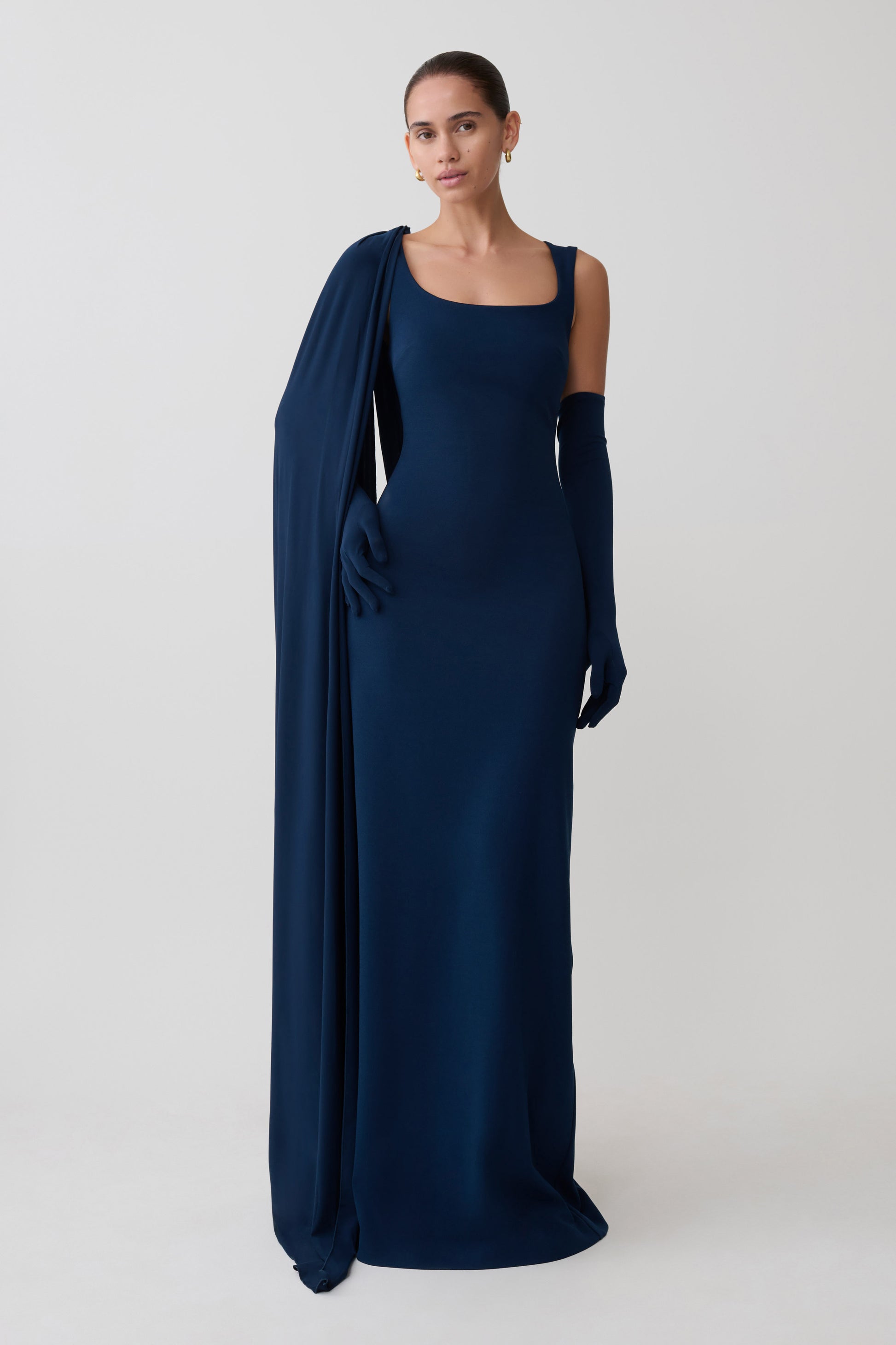 Rhea Detachable Cape Jersey Maxi Dress - Navy #8