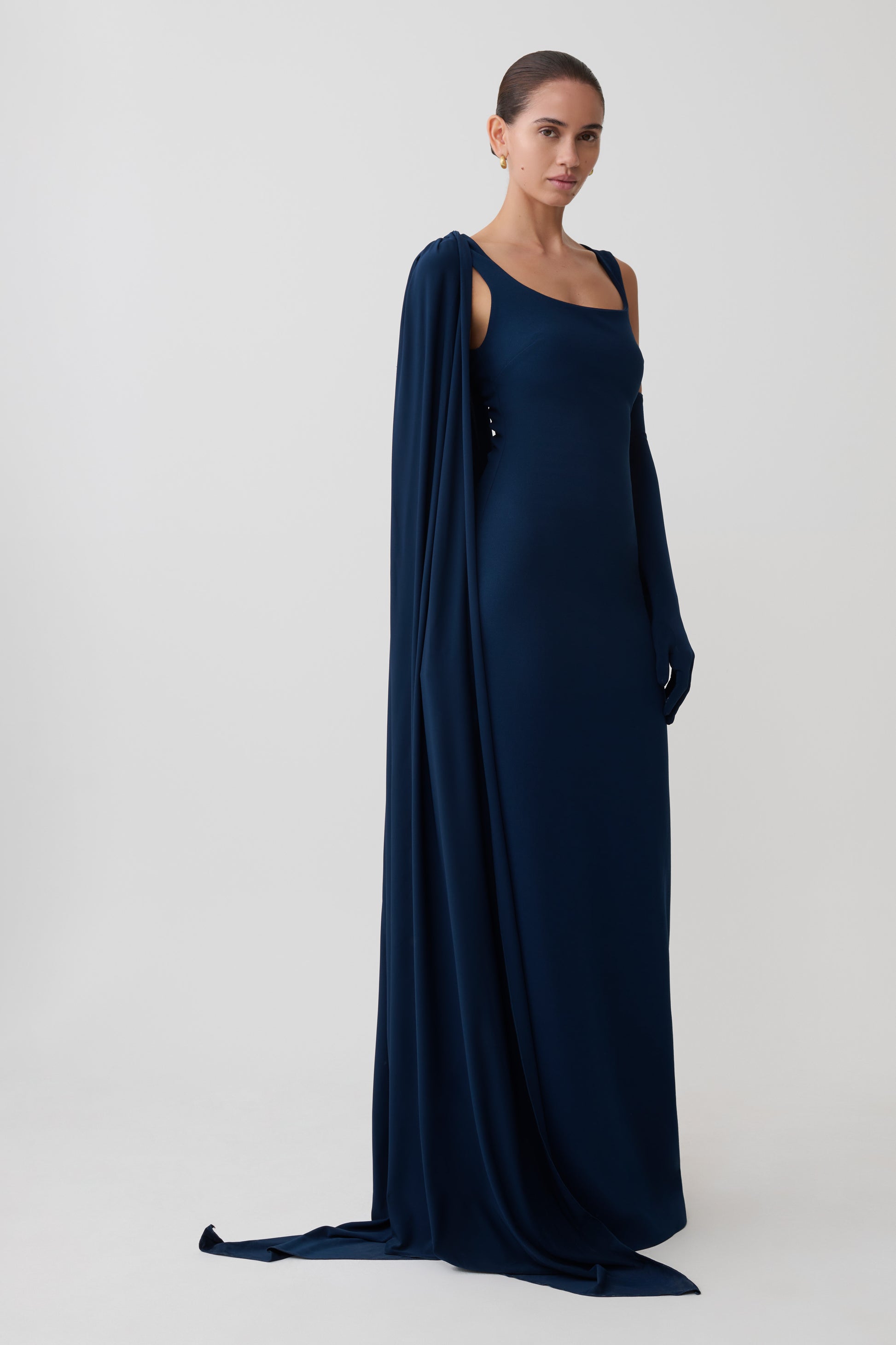 Rhea Detachable Cape Jersey Maxi Dress - Navy #3