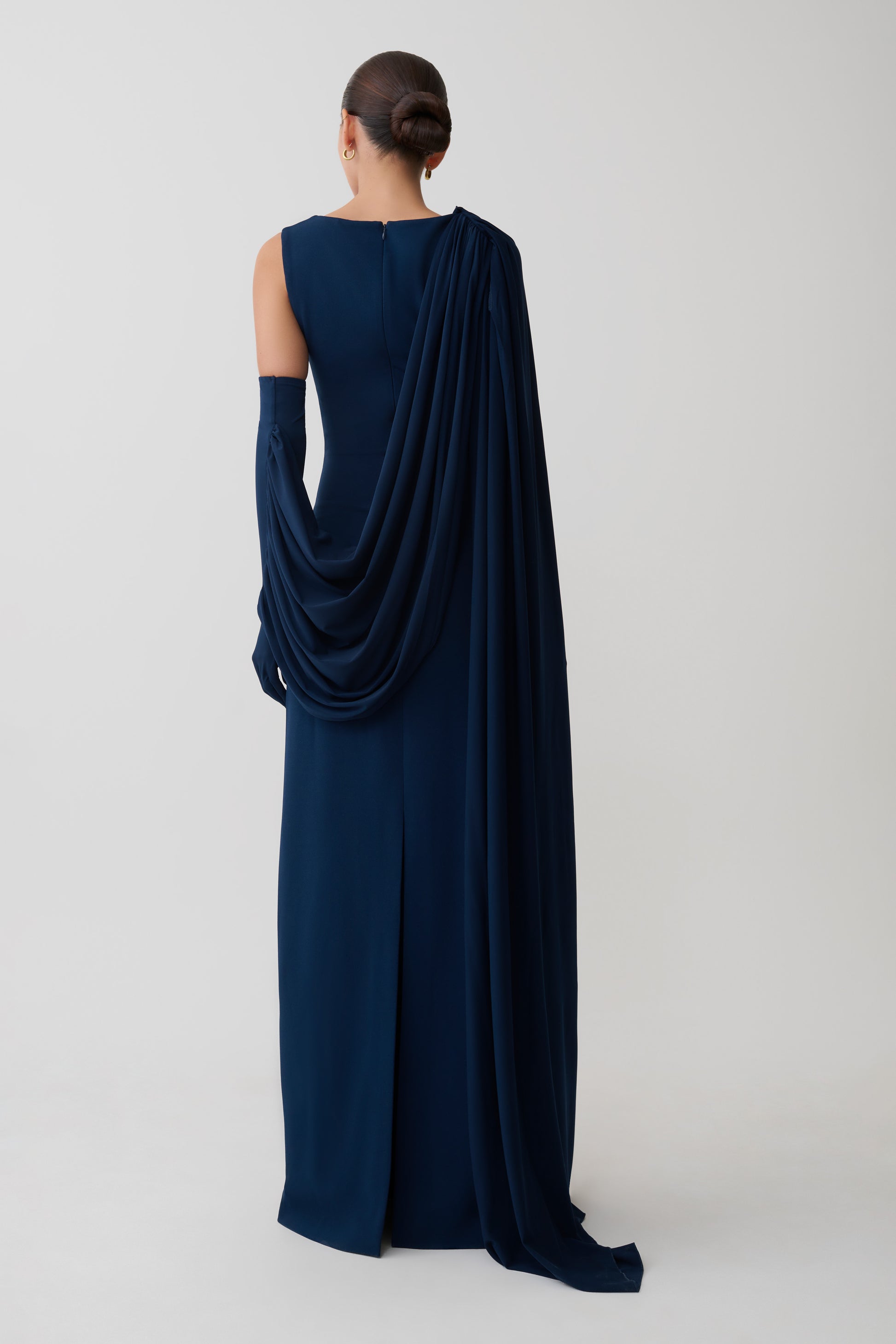 Rhea Detachable Cape Jersey Maxi Dress - Navy #2
