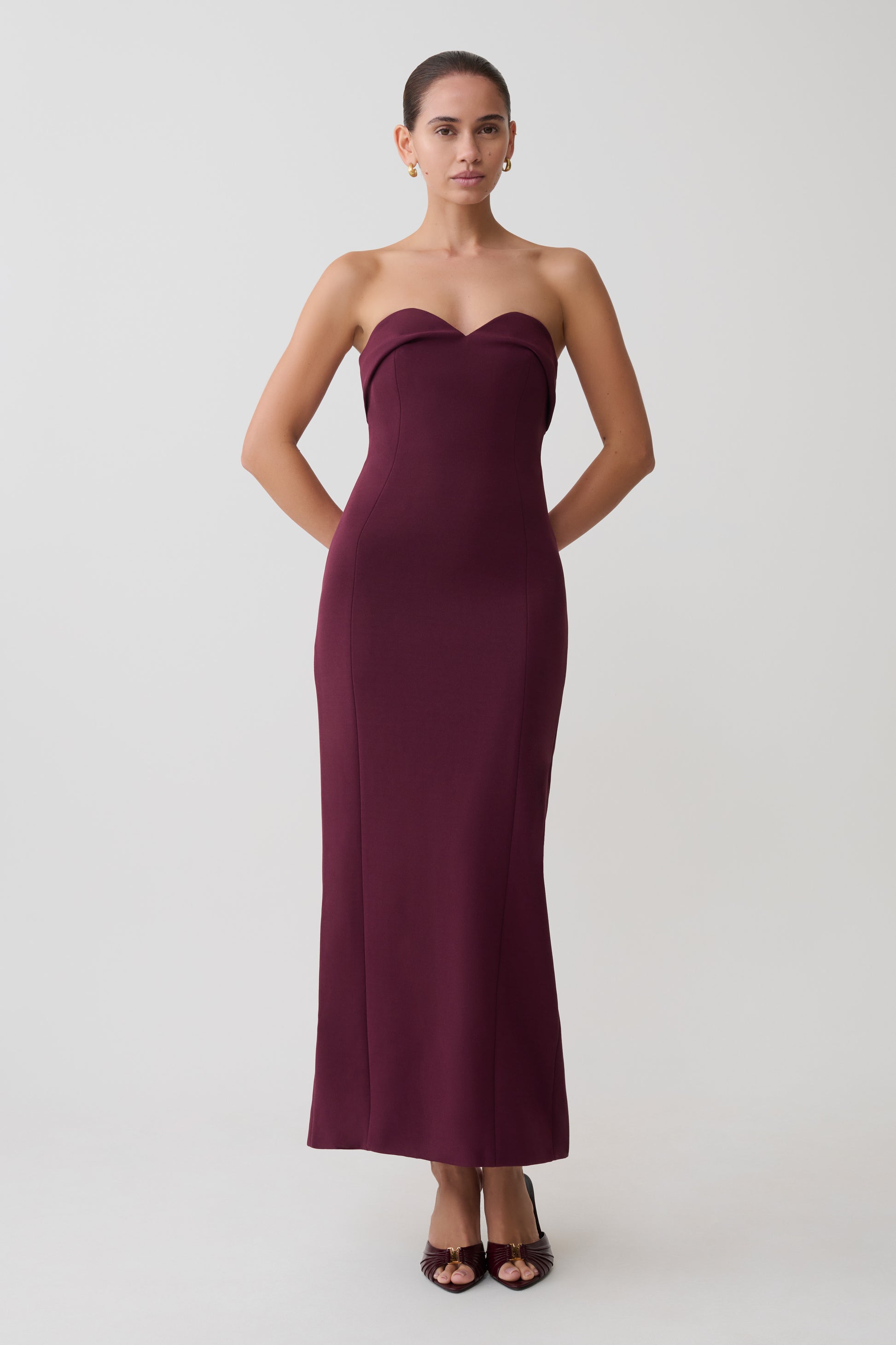 Cary Folded Strapless Crepe Midi Dress - Wine #4
