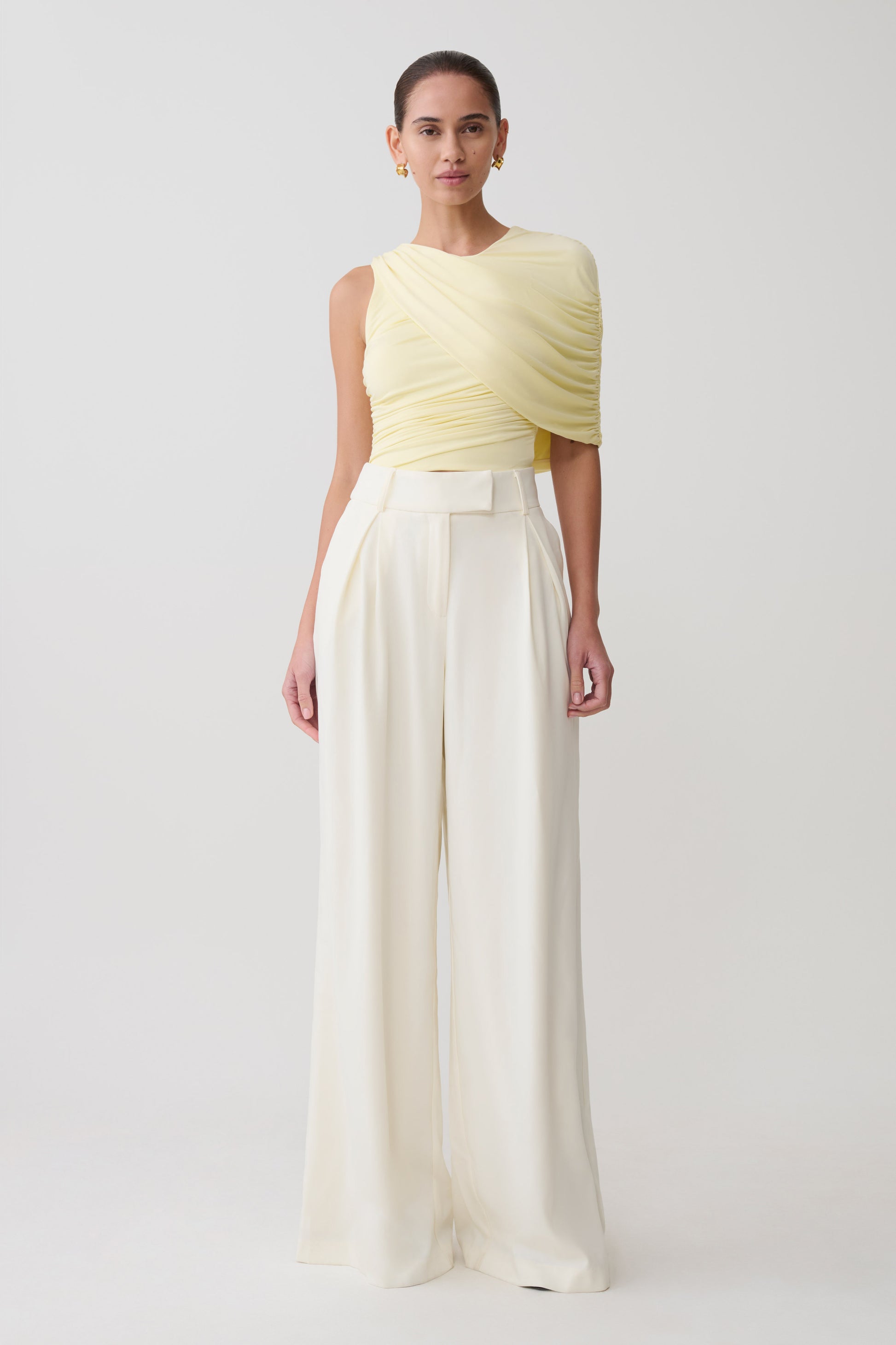 Adrienne One Shoulder Slinky Top - Lemon #7
