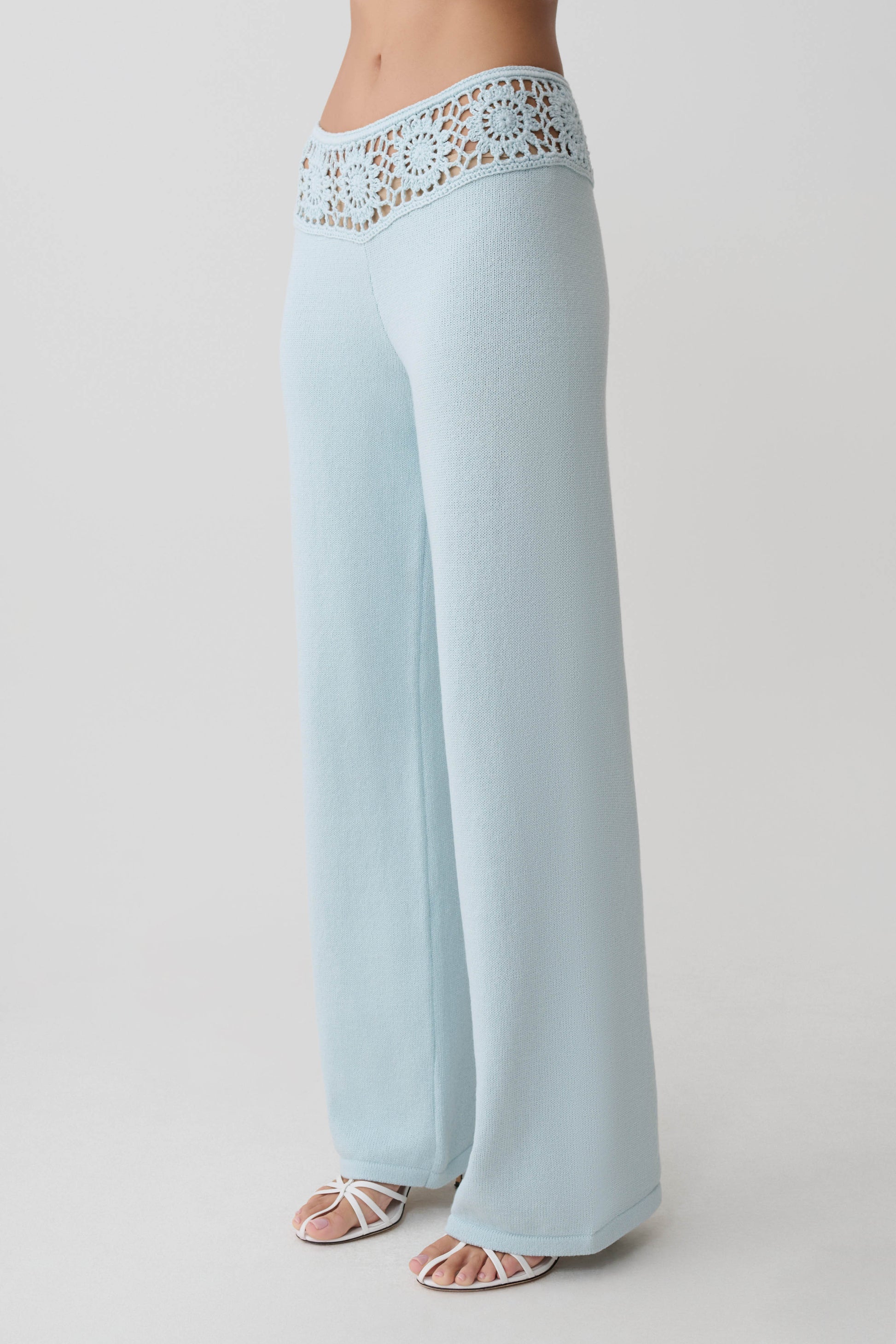 Miley Crochet Waistband Straight Leg Pant - Pale Aqua #4