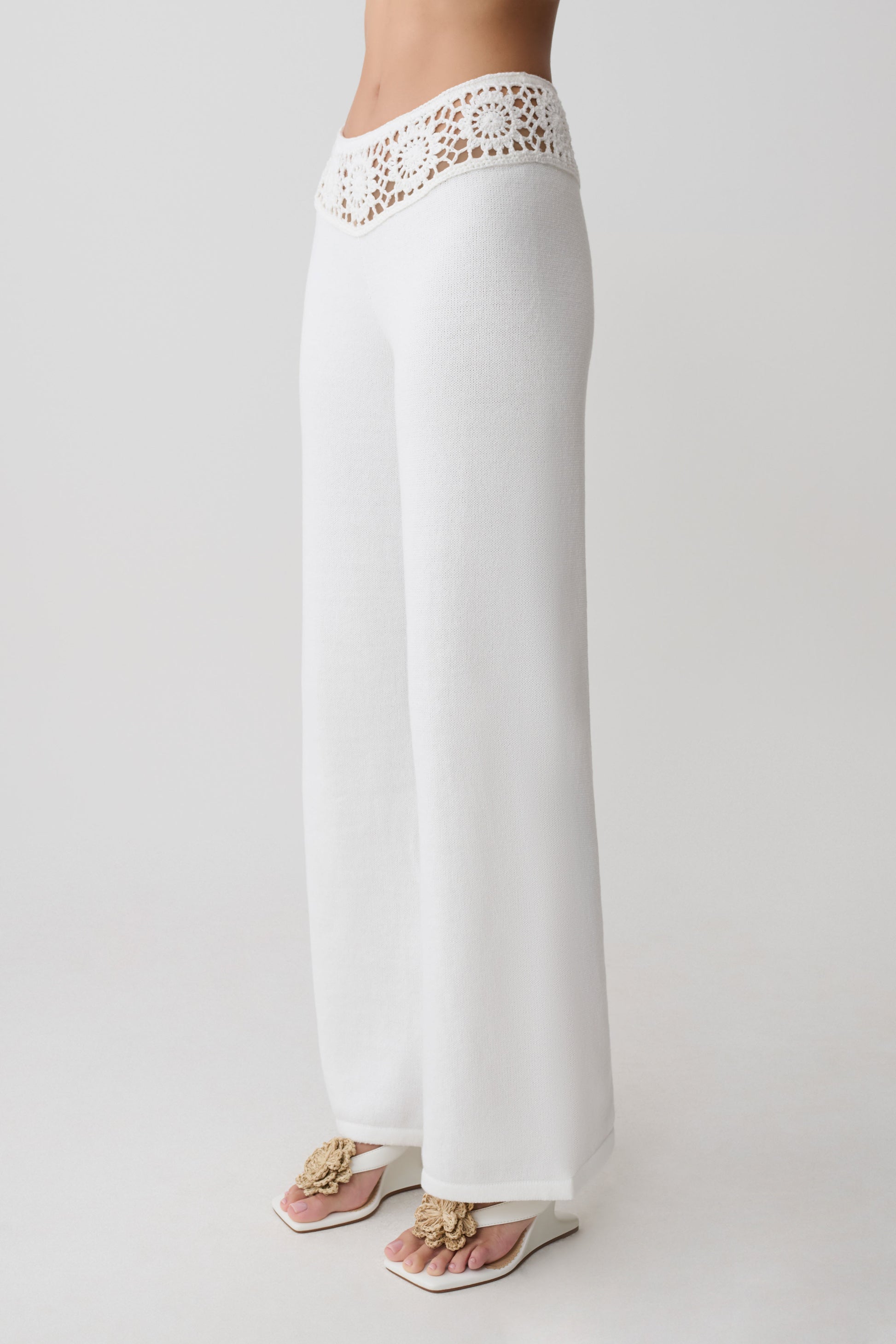 Miley Crochet Waistband Straight Leg Pant - Ivory #3