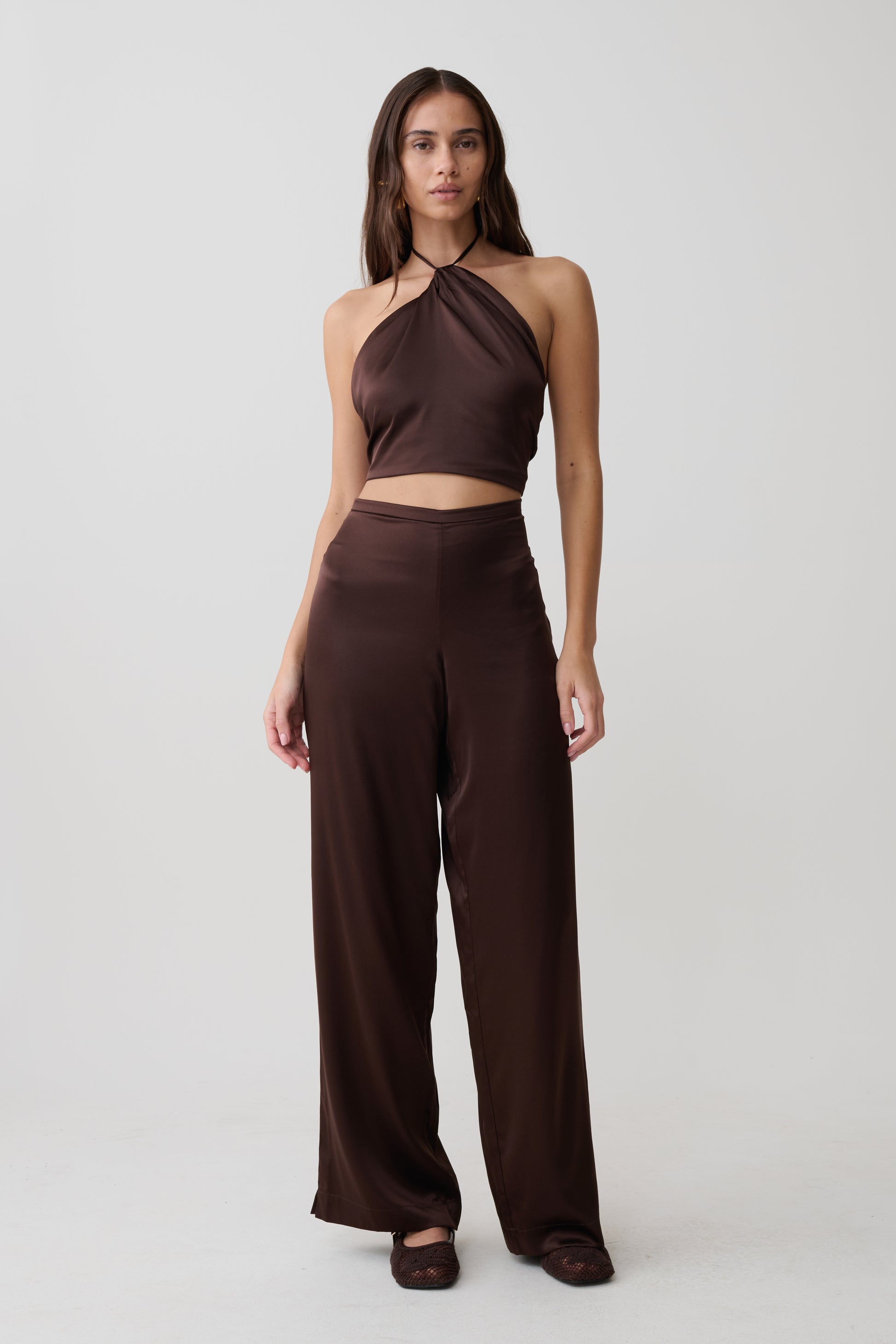 Kayla Silk Blend Straight Leg Pants - Dark Chocolate #3