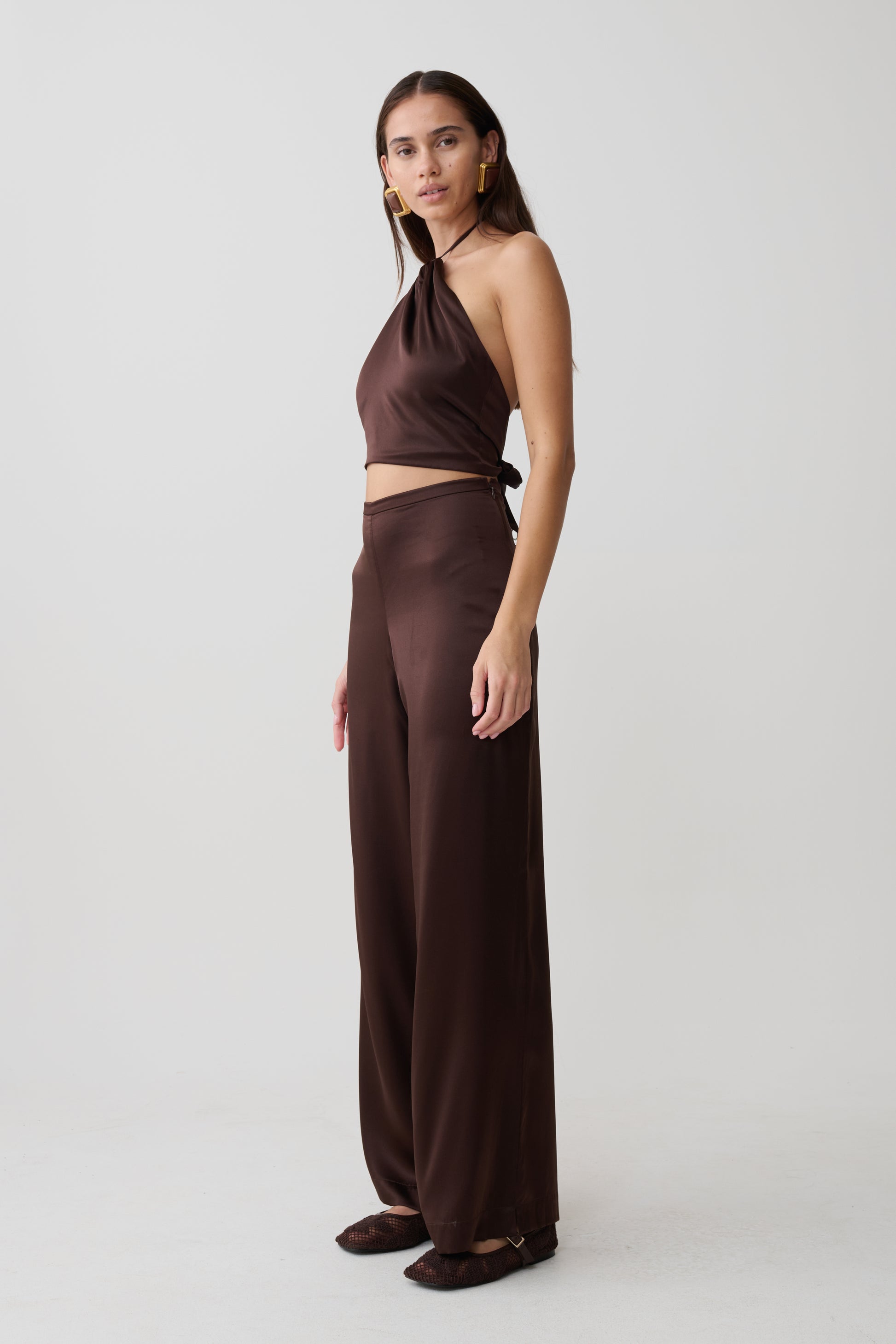 Kayla Silk Blend Straight Leg Pants - Dark Chocolate #5