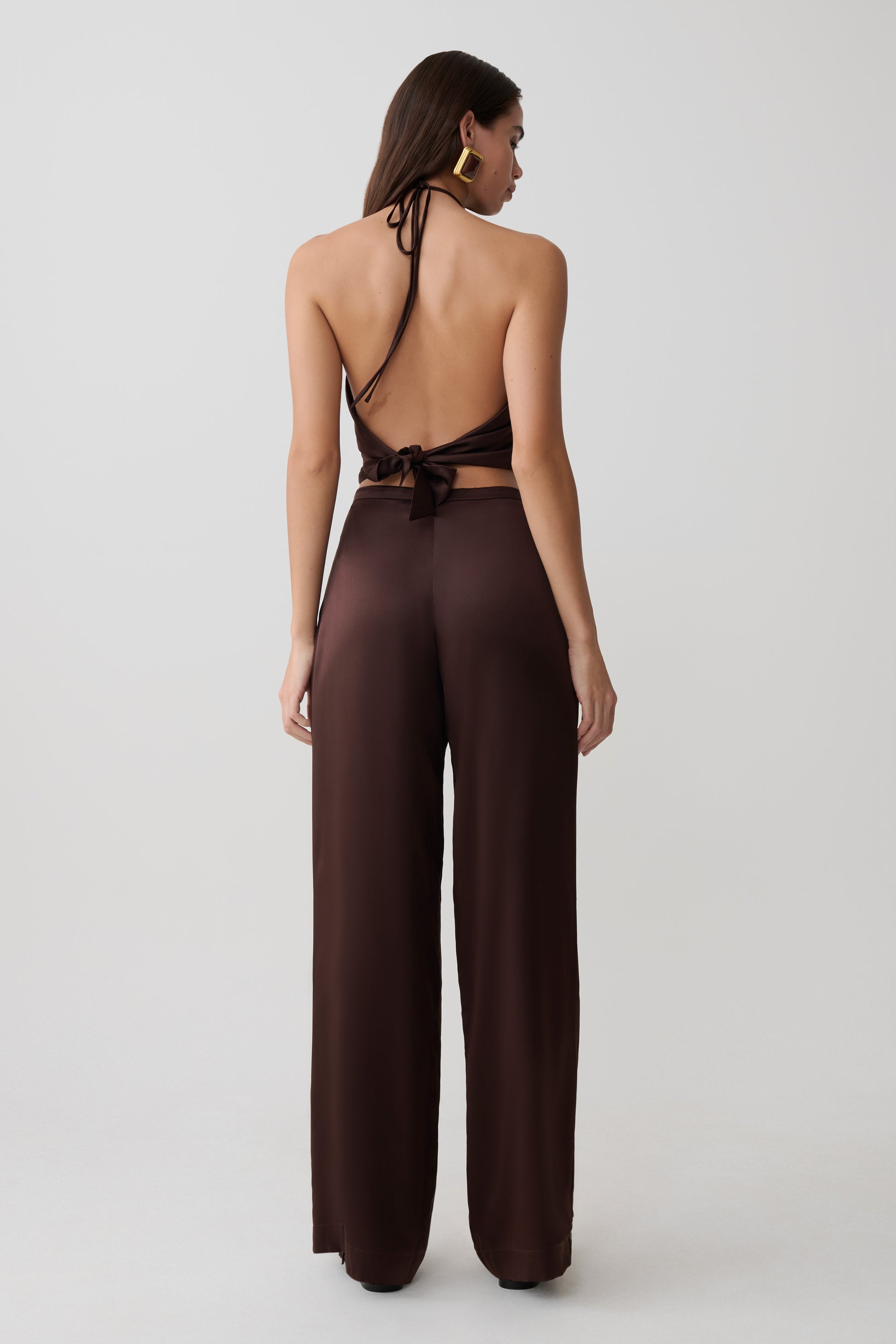 Kayla Silk Blend Straight Leg Pants - Dark Chocolate #4