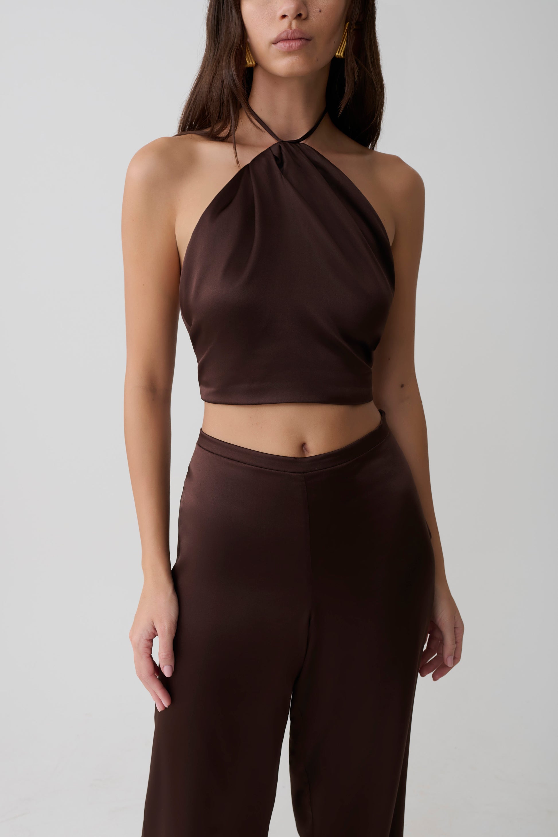 Mariana Halter Silk Blend Sleeveless Top - Dark Chocolate #3