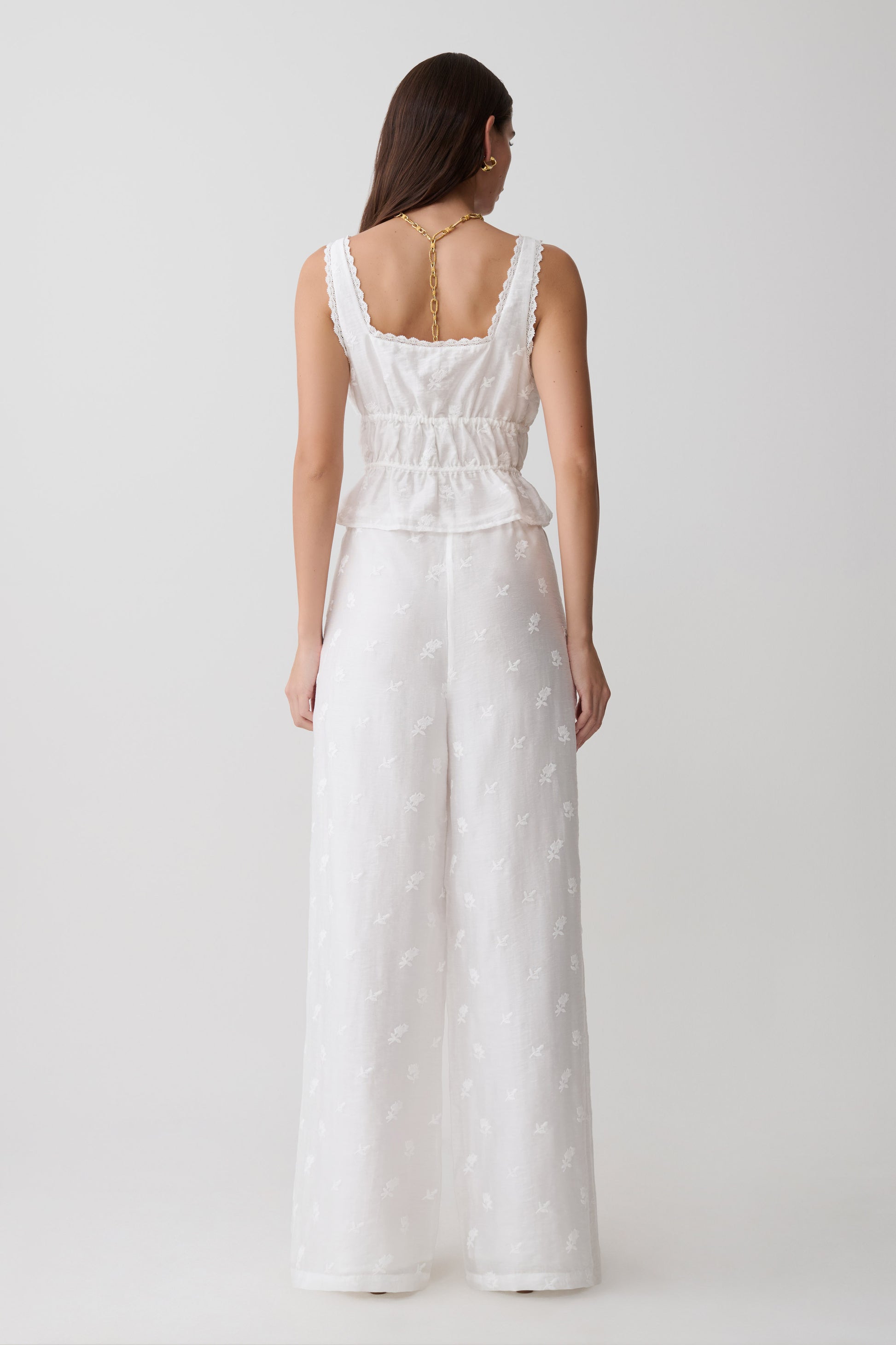 Vivian Tie Waist Embroidered Pant - White #2