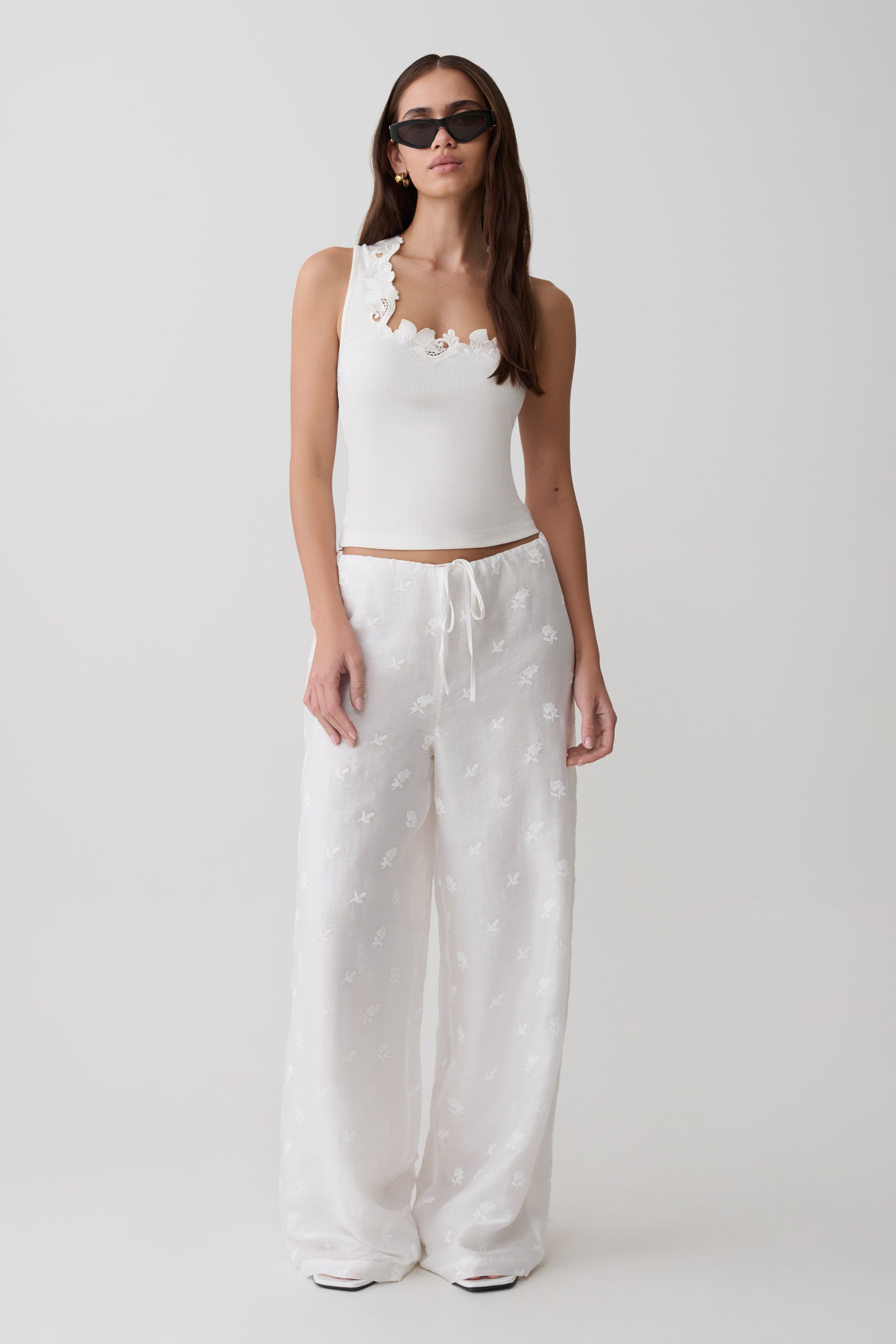 Vianna Broderie Ribbed Tank Top - Ivory #6