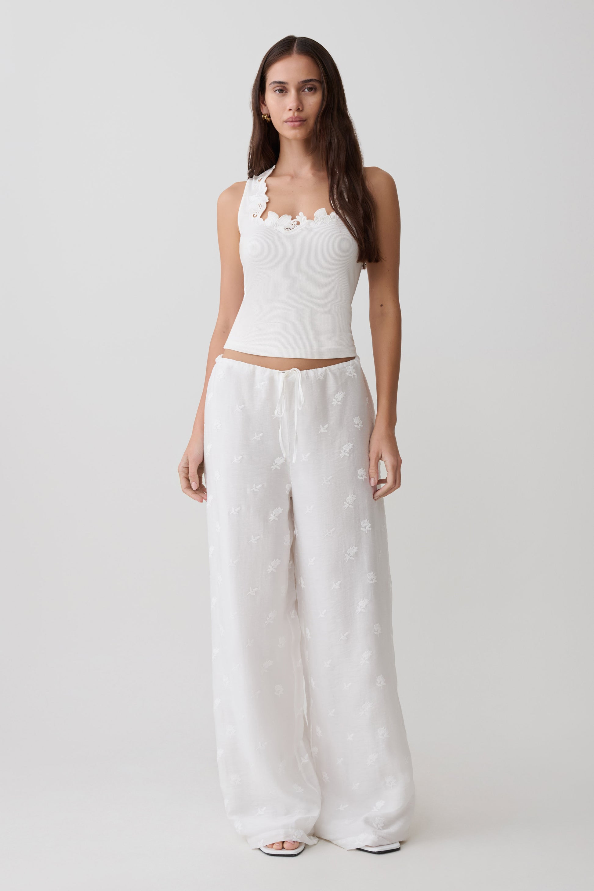 Vianna Broderie Ribbed Tank Top - Ivory #5