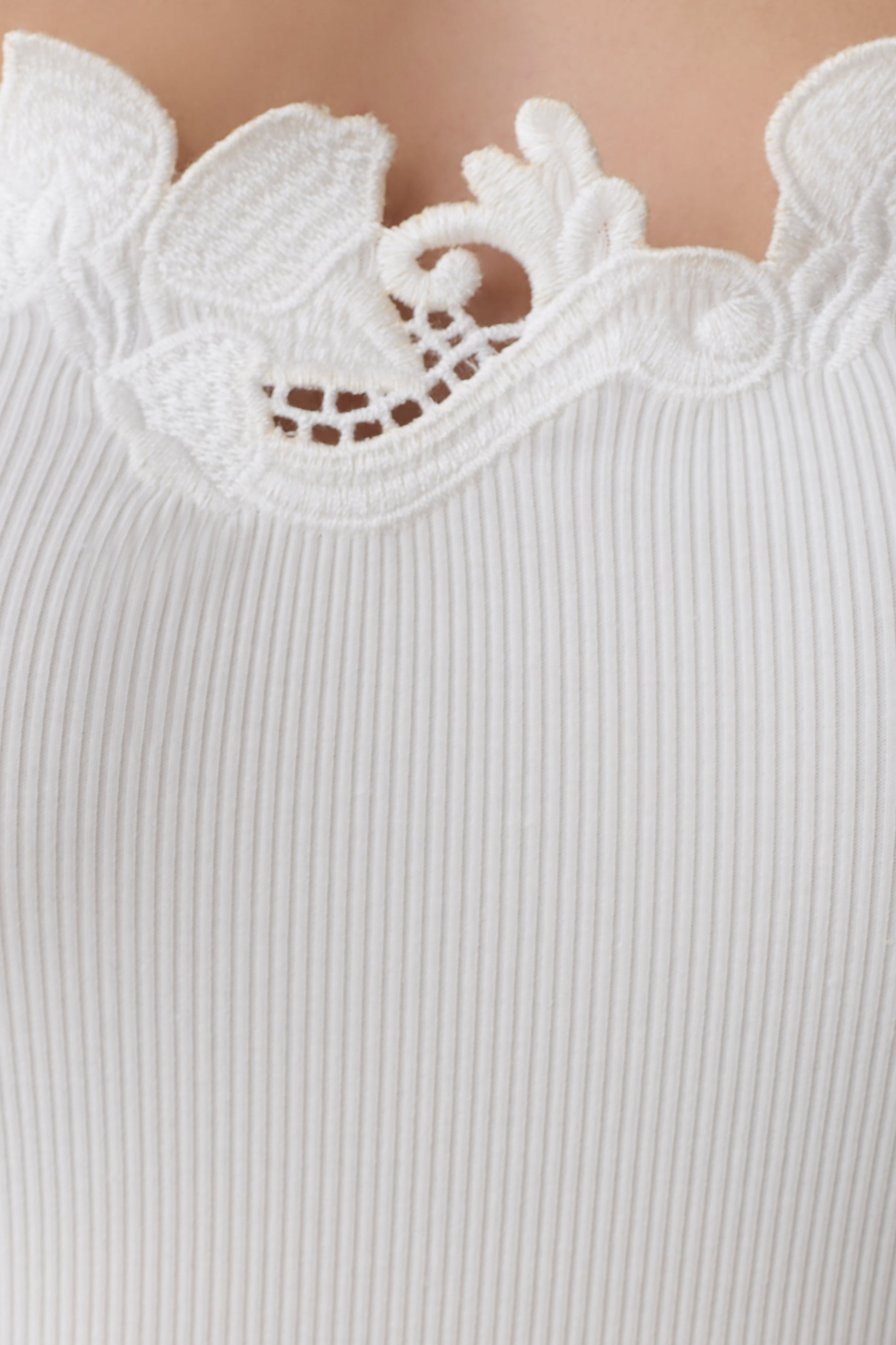 Vianna Broderie Ribbed Tank Top - Ivory #7