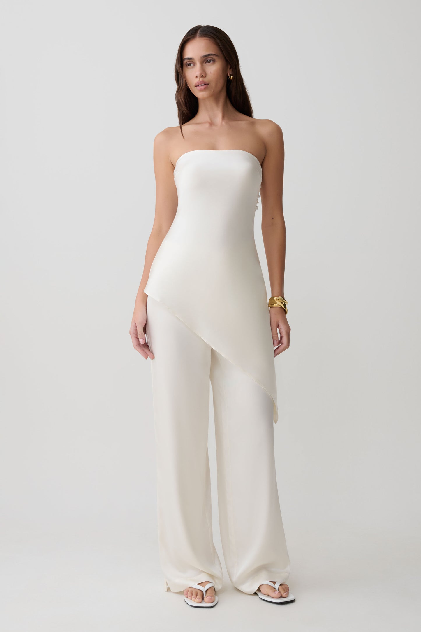 Kayla Silk Blend Strapless Asymmetric Top - Ivory