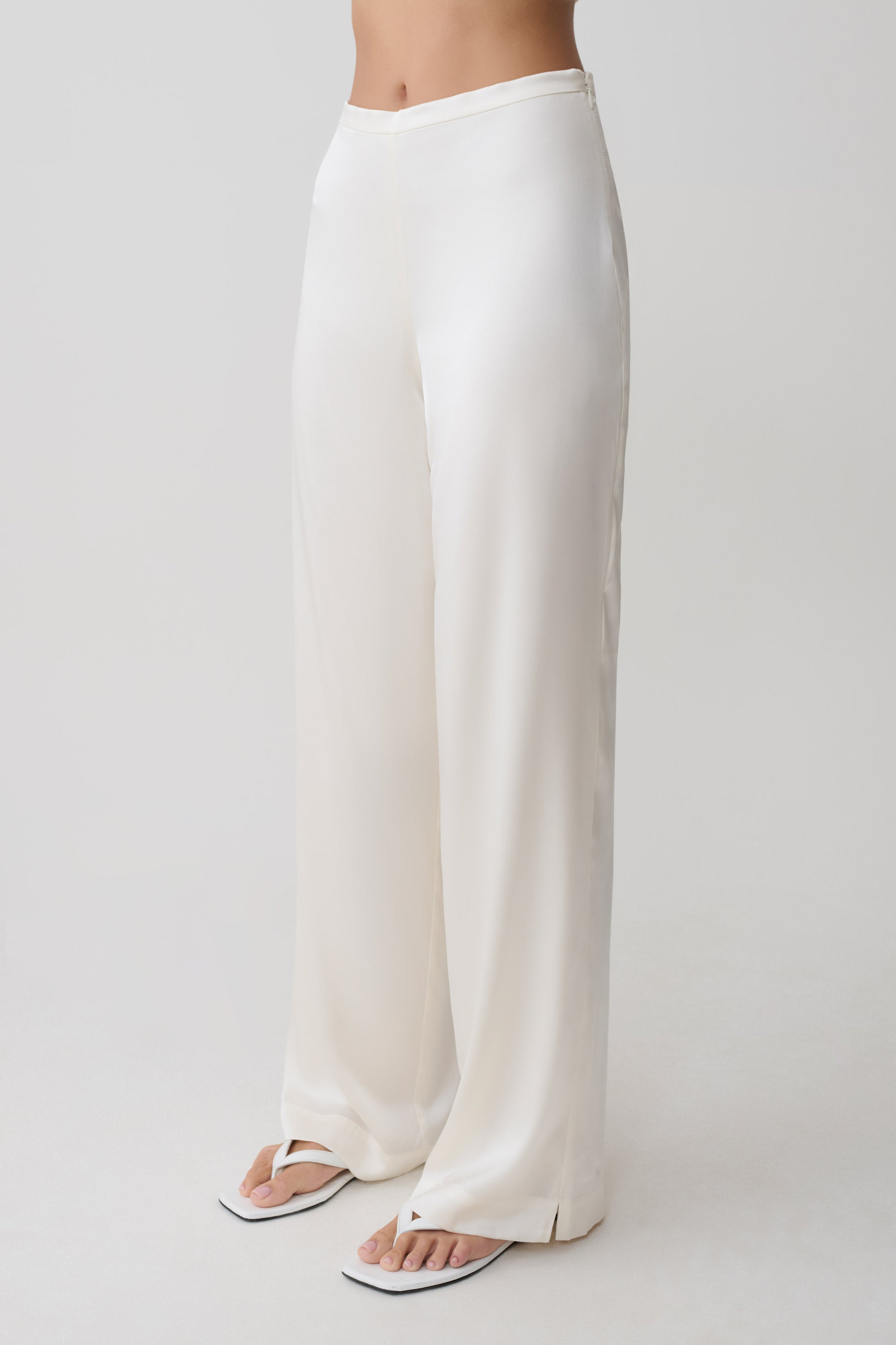 Kayla Silk Blend Straight Leg Pants - Ivory #3