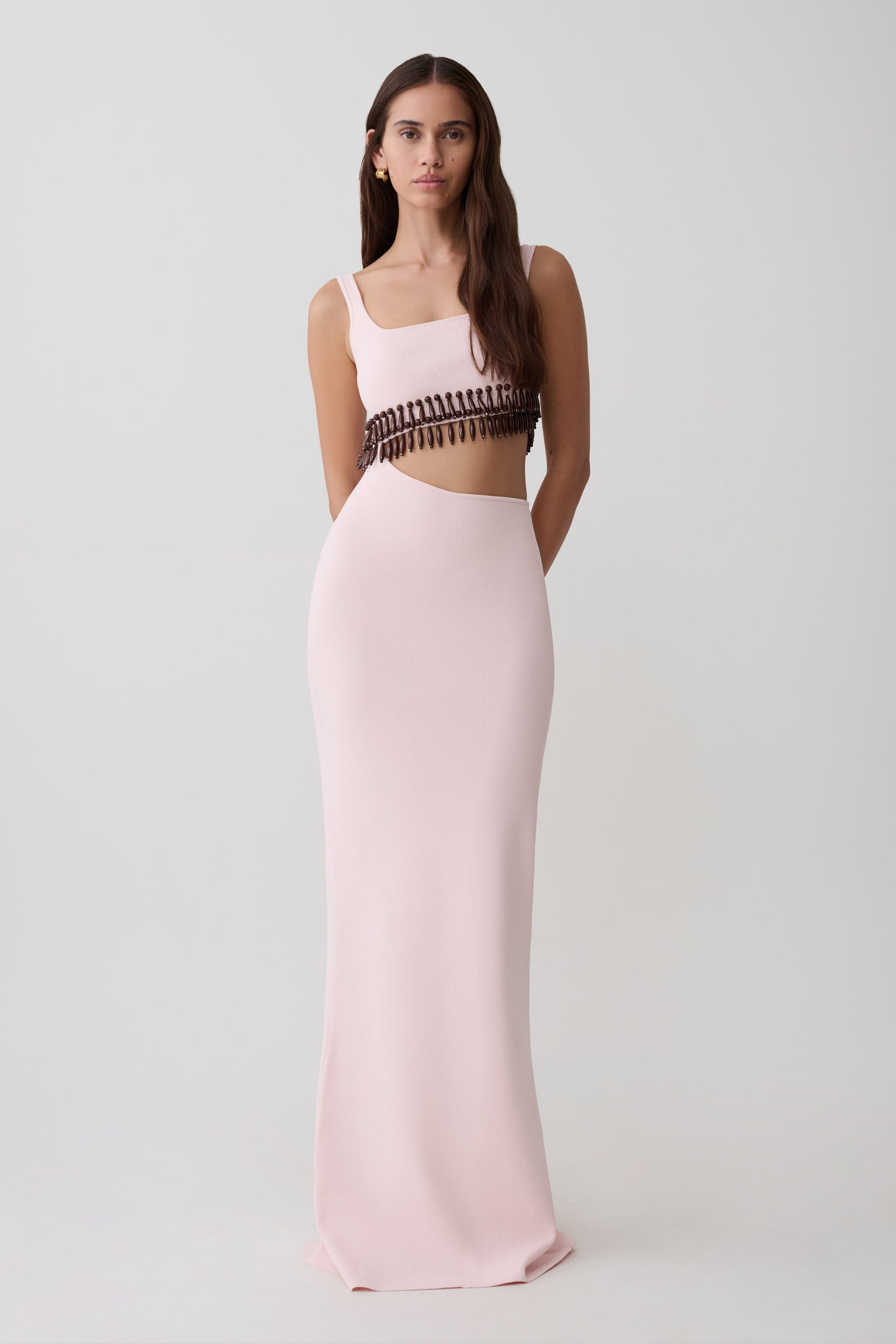 Ruvic Knit Maxi Beaded Dress - Baby Pink | MESHKI Ruvic Knit Maxi Beaded Dress - Baby Pink | MESHKI