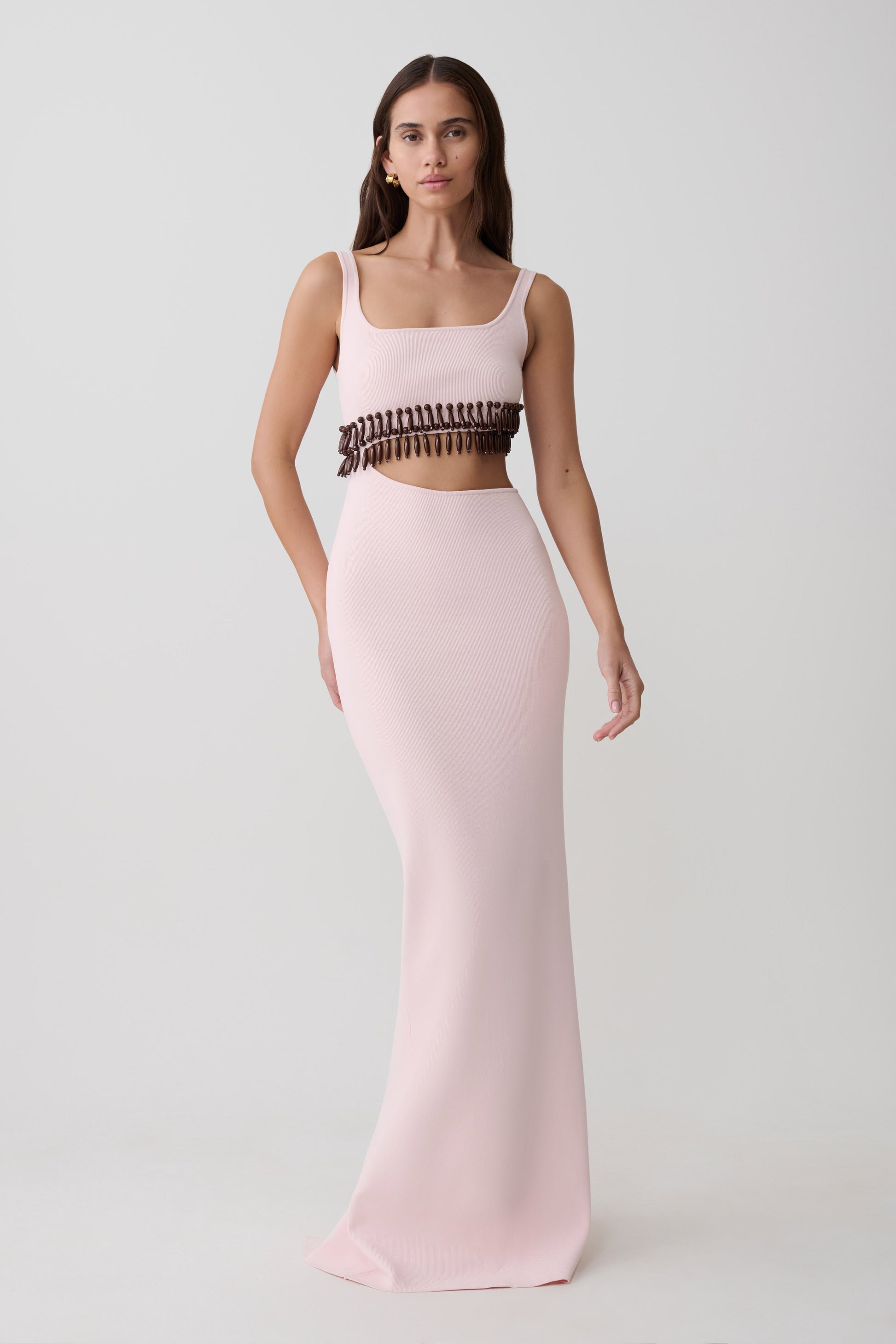 Ruvic Knit Maxi Beaded Dress - Baby Pink #5