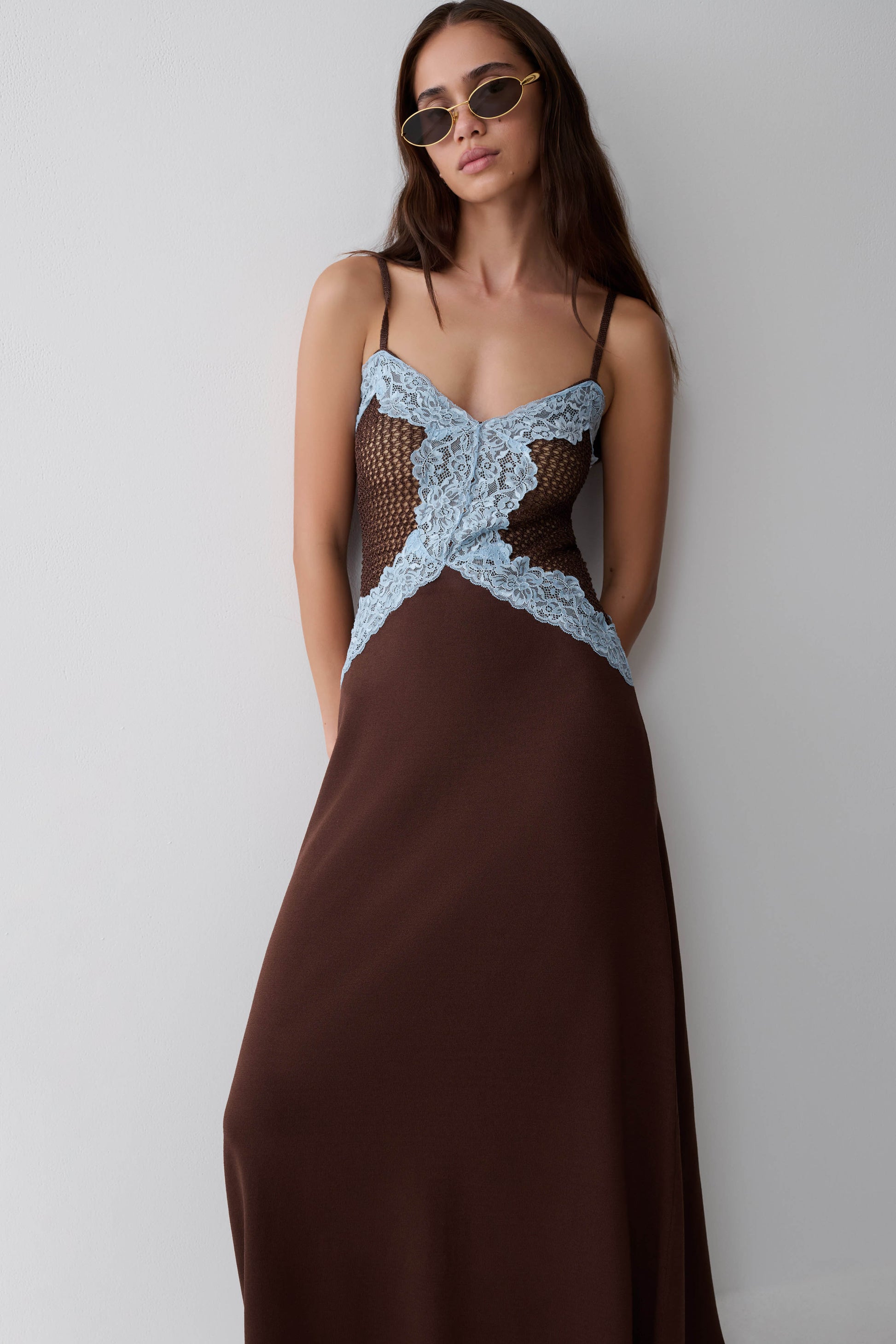 Bray Knit & Lace Maxi Dress - Chocolate/Blue #6