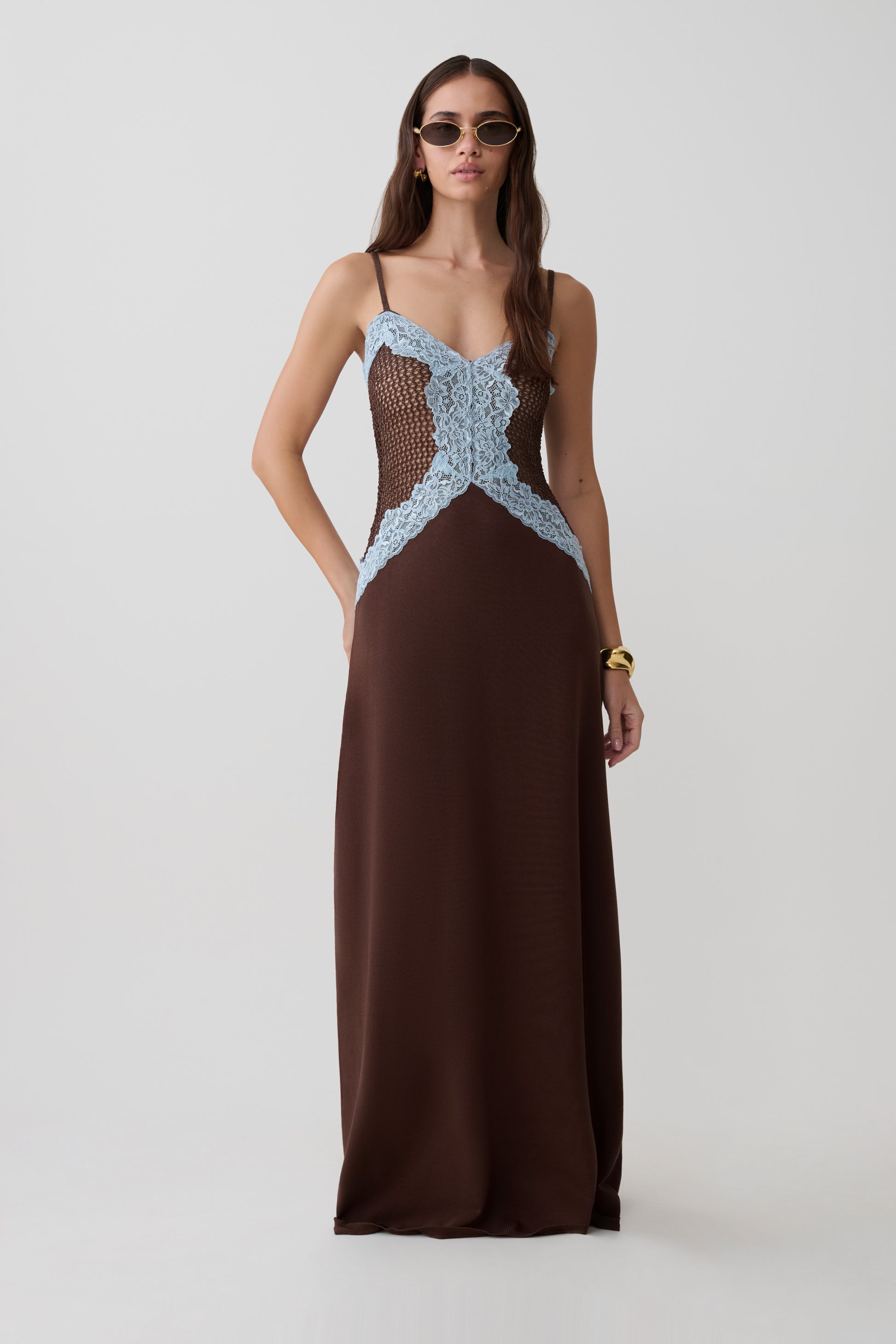 Bray Knit & Lace Maxi Dress - Chocolate/Blue #5