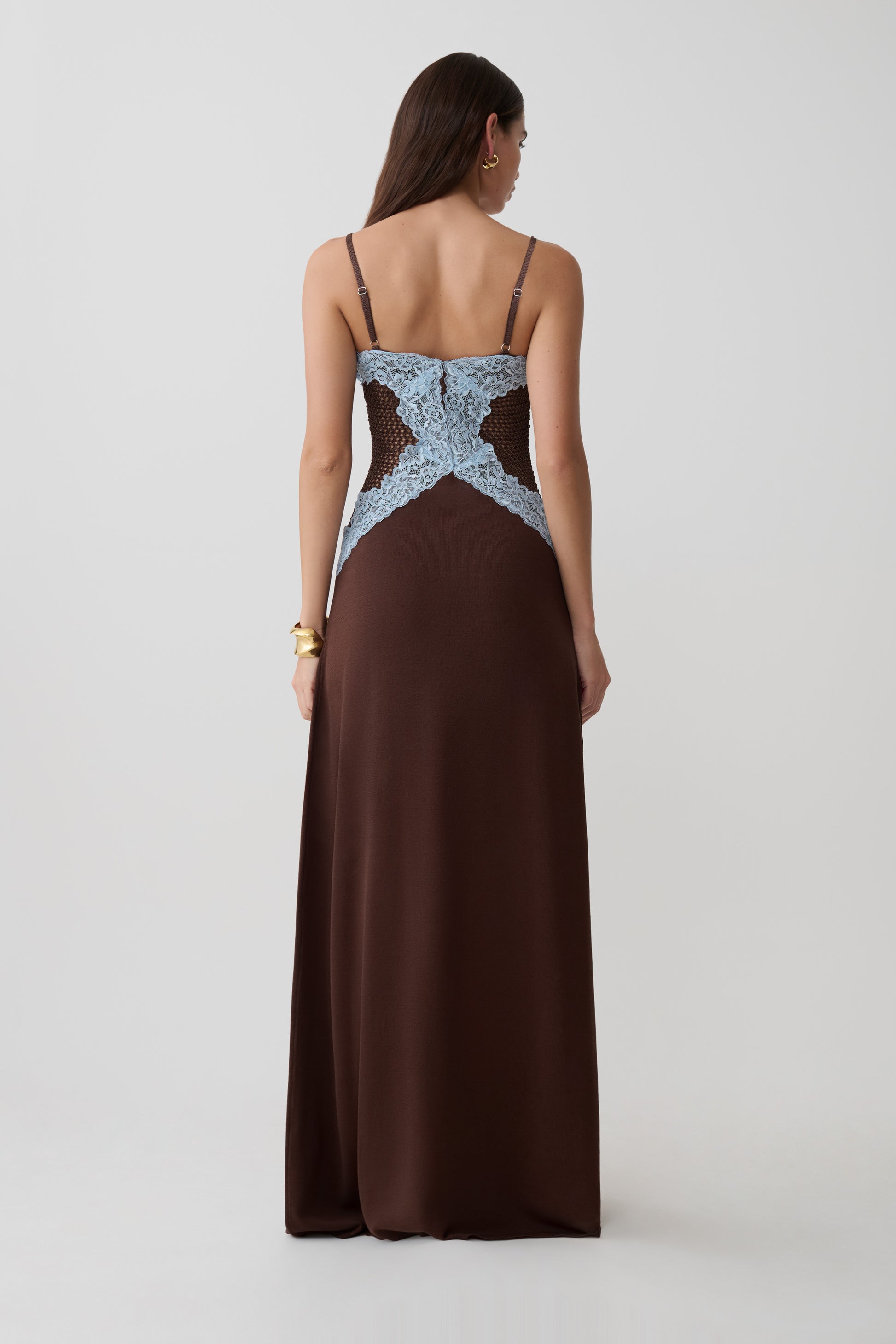Bray Knit & Lace Maxi Dress - Chocolate/Blue #2