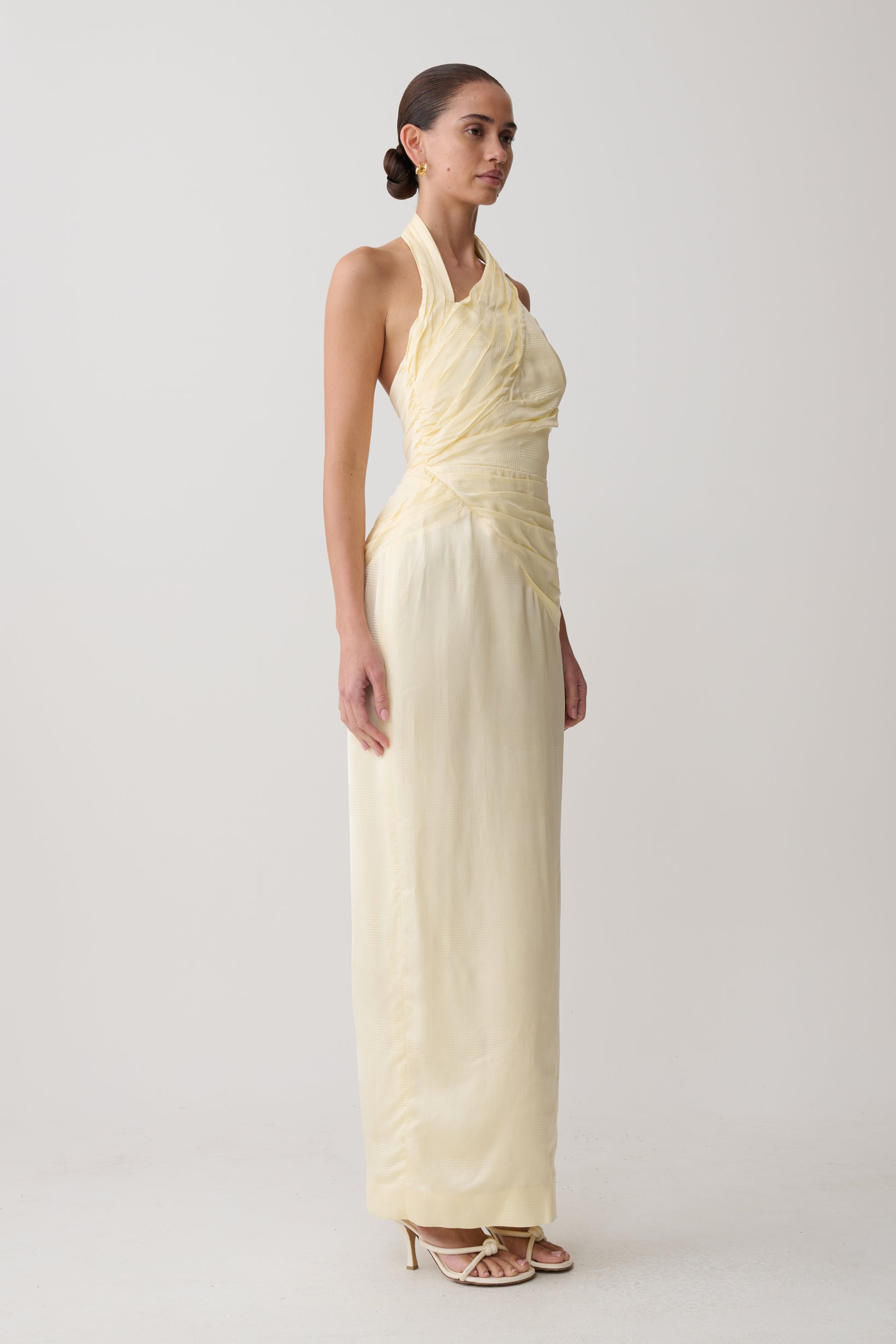 Chiara Halter Satin Maxi Dress - Buttermilk #3