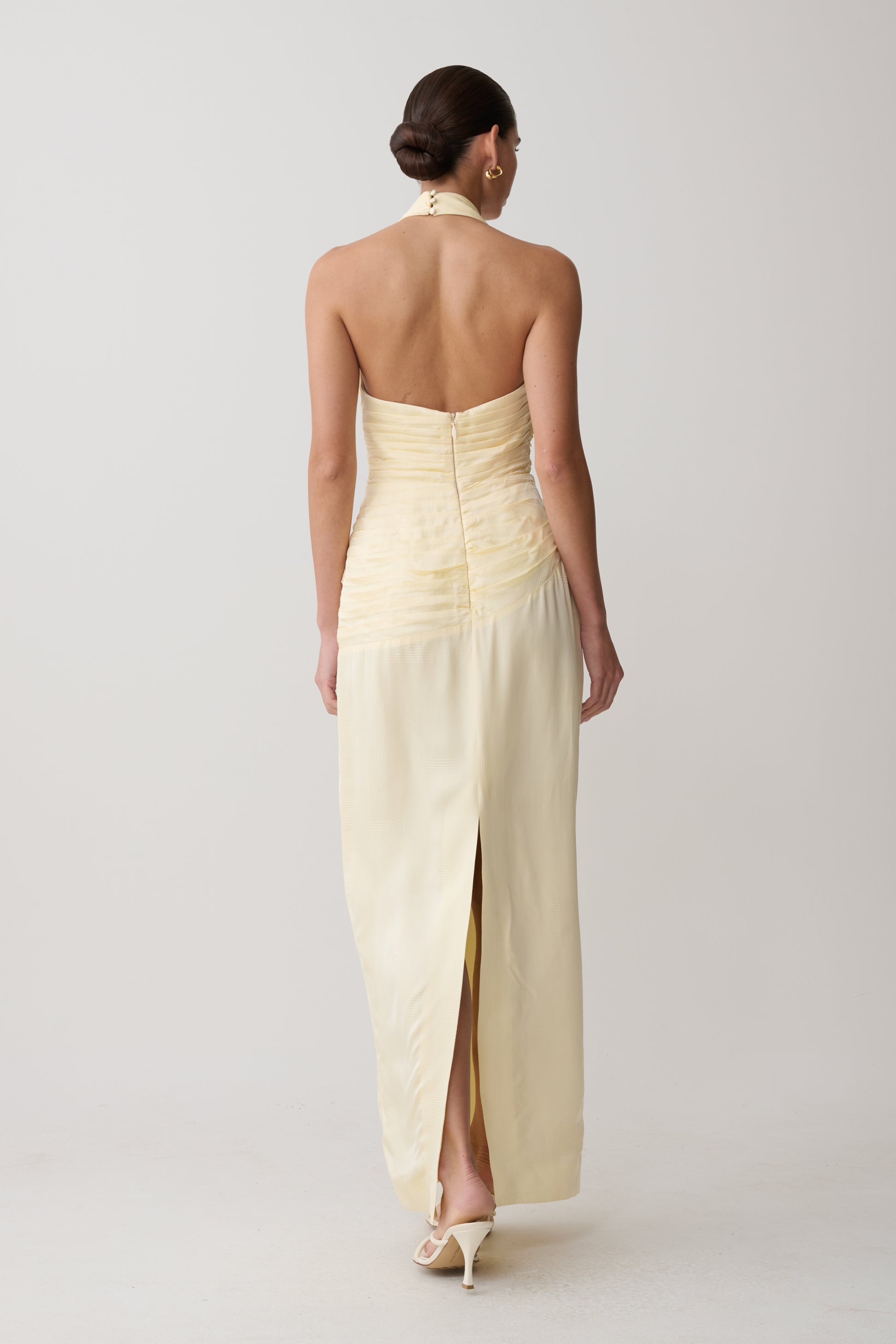 Chiara Halter Satin Maxi Dress - Buttermilk #2