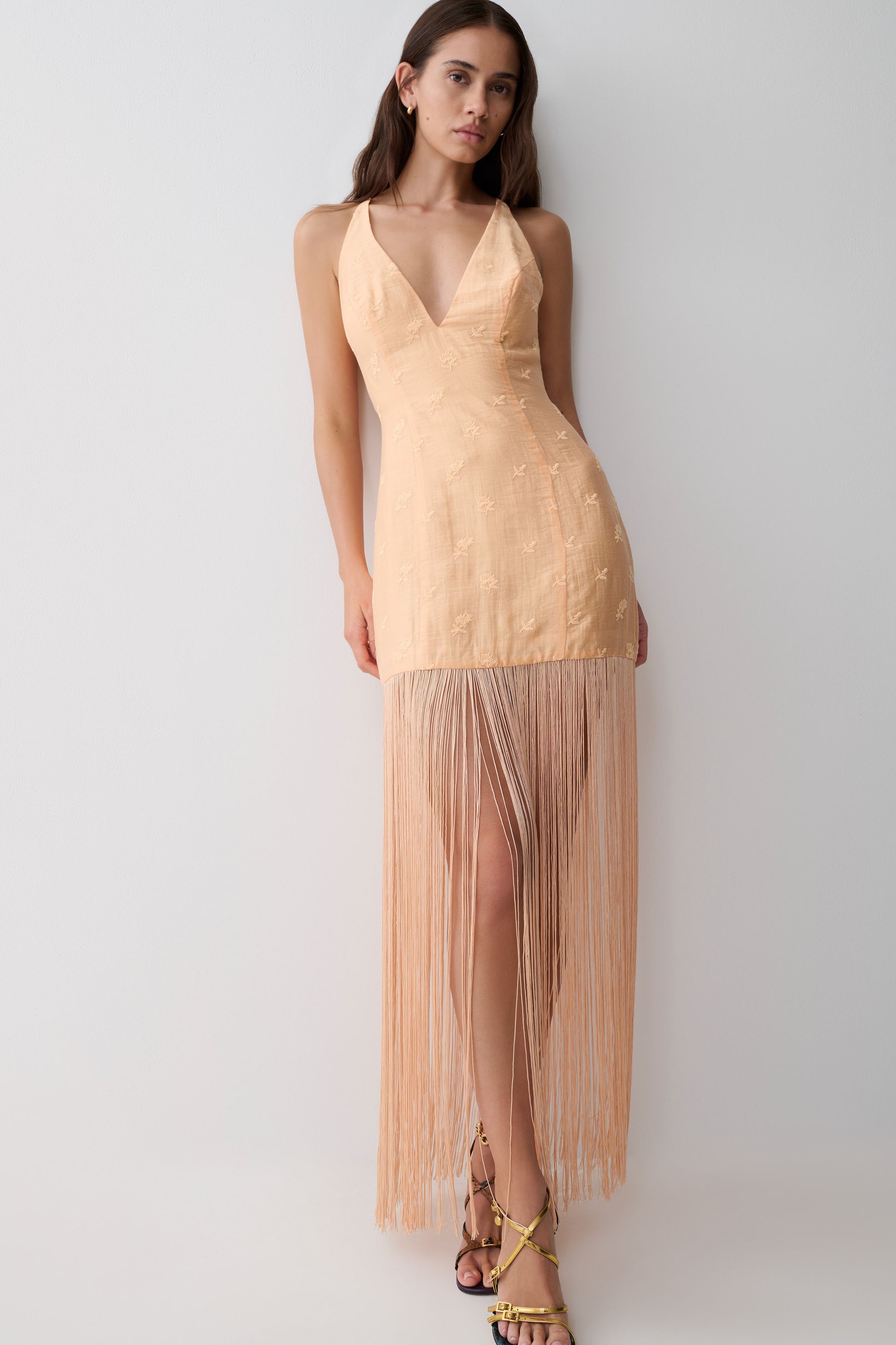 Abigail V Neck Fringe Maxi Dress - Orange #3