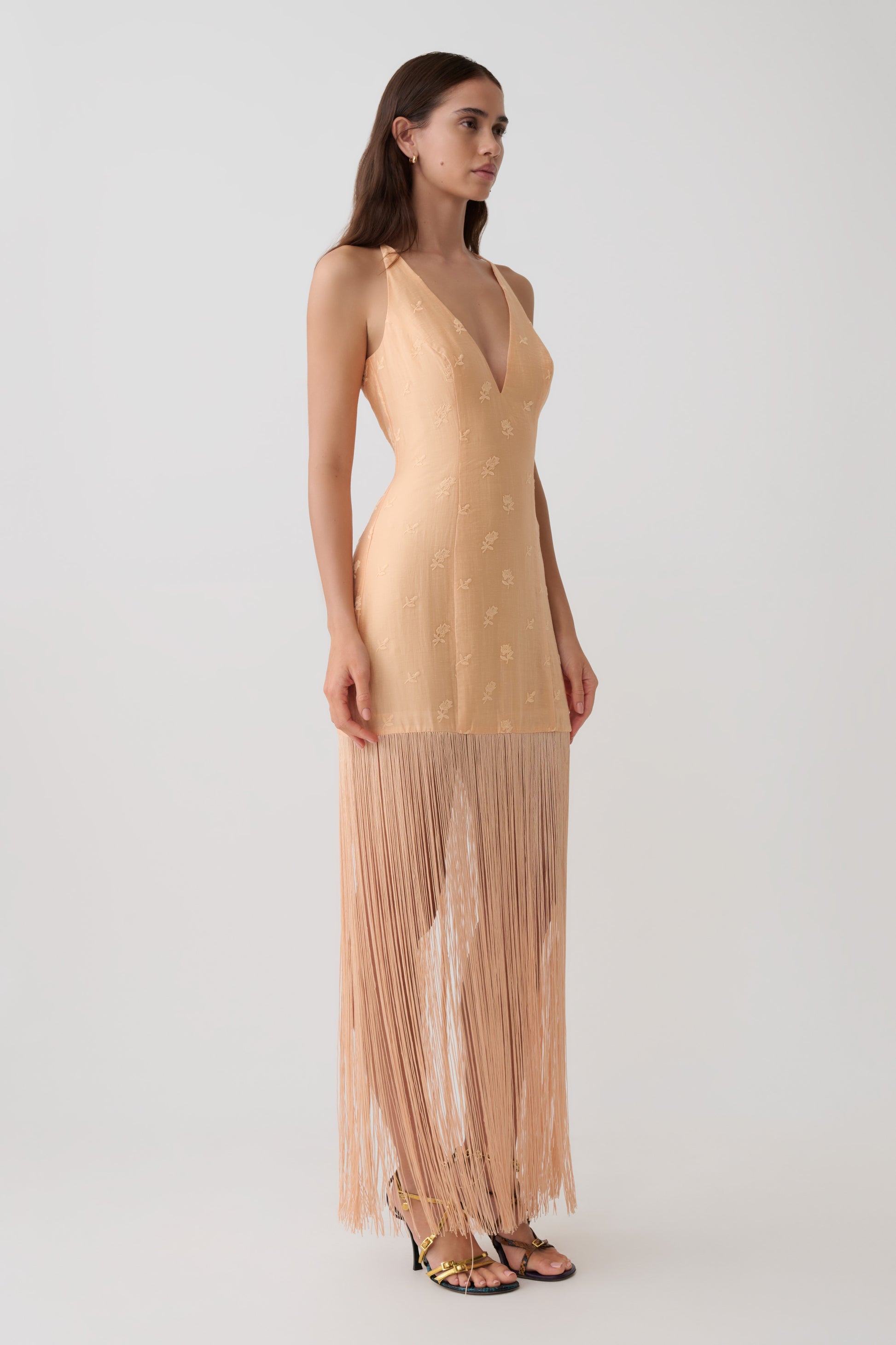 Abigail V Neck Fringe Maxi Dress - Orange #4