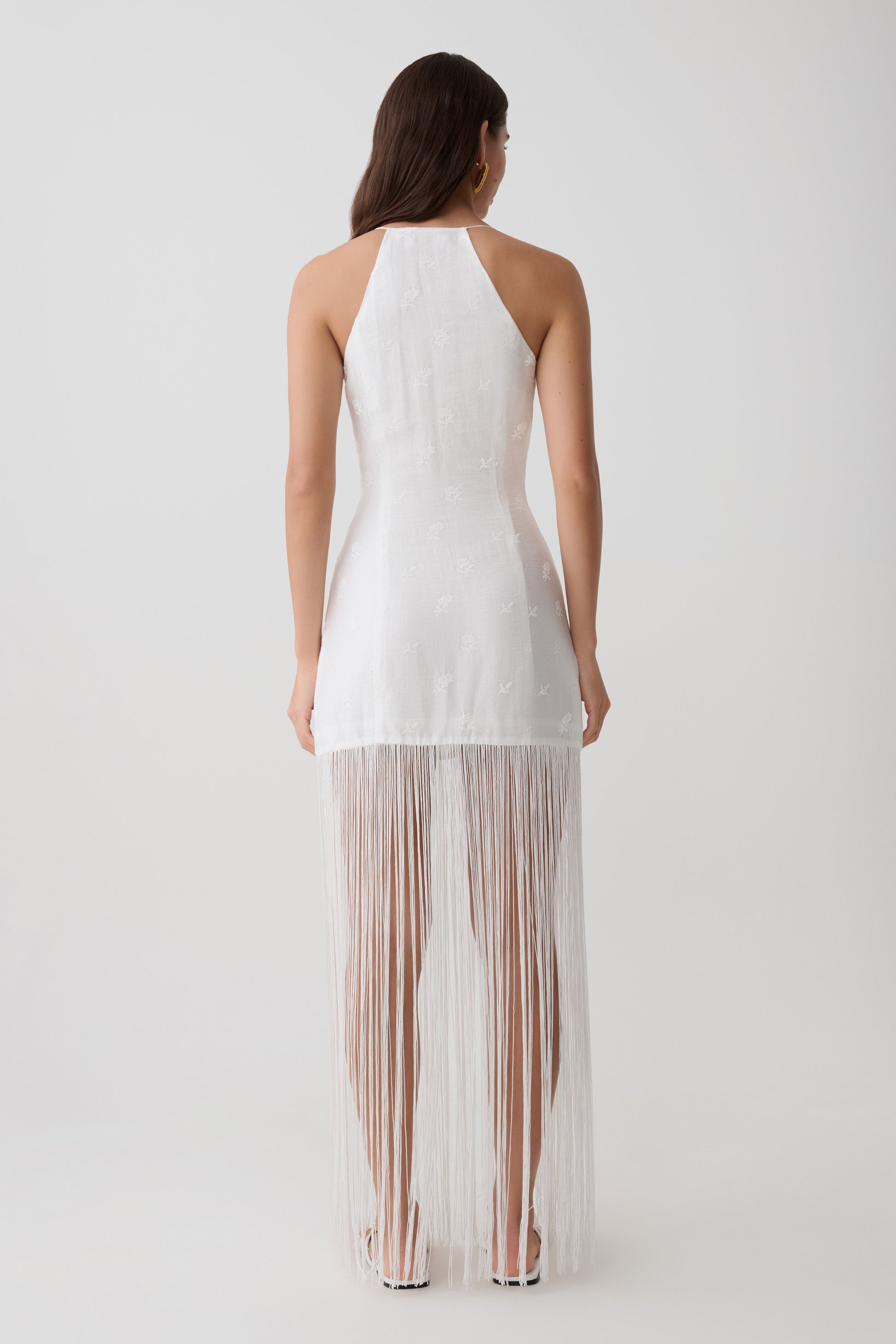 Abigail V Neck Fringe Maxi Dress - White #2